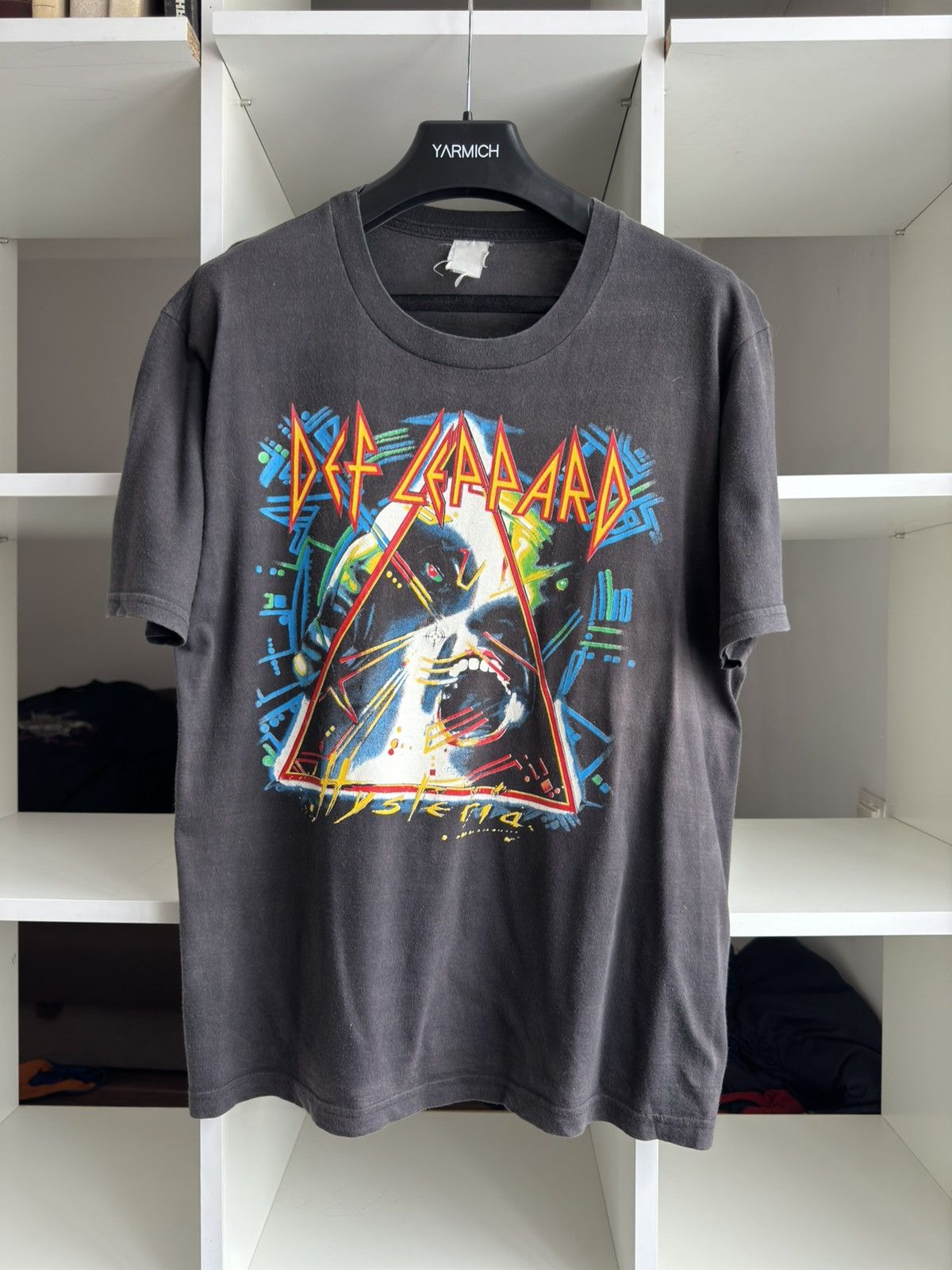 image of Band Tees x Def Leppard 1987 Def Leppard Hysteria Band Tee Single Stitch in Faded Black (Size Mediu
