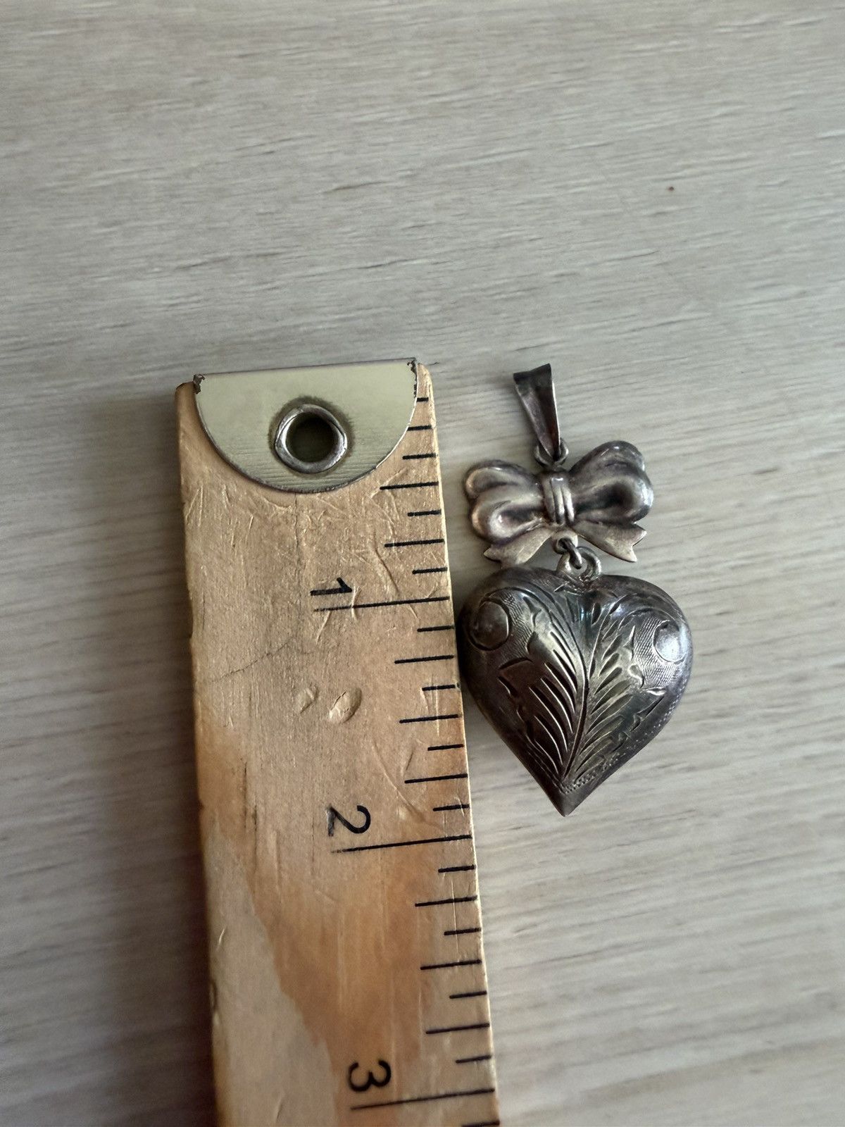 Vintage Vintage 925 Sterling Silver Puffy Heart & Bow Pendant Dangle Size ONE SIZE - 3 Thumbnail
