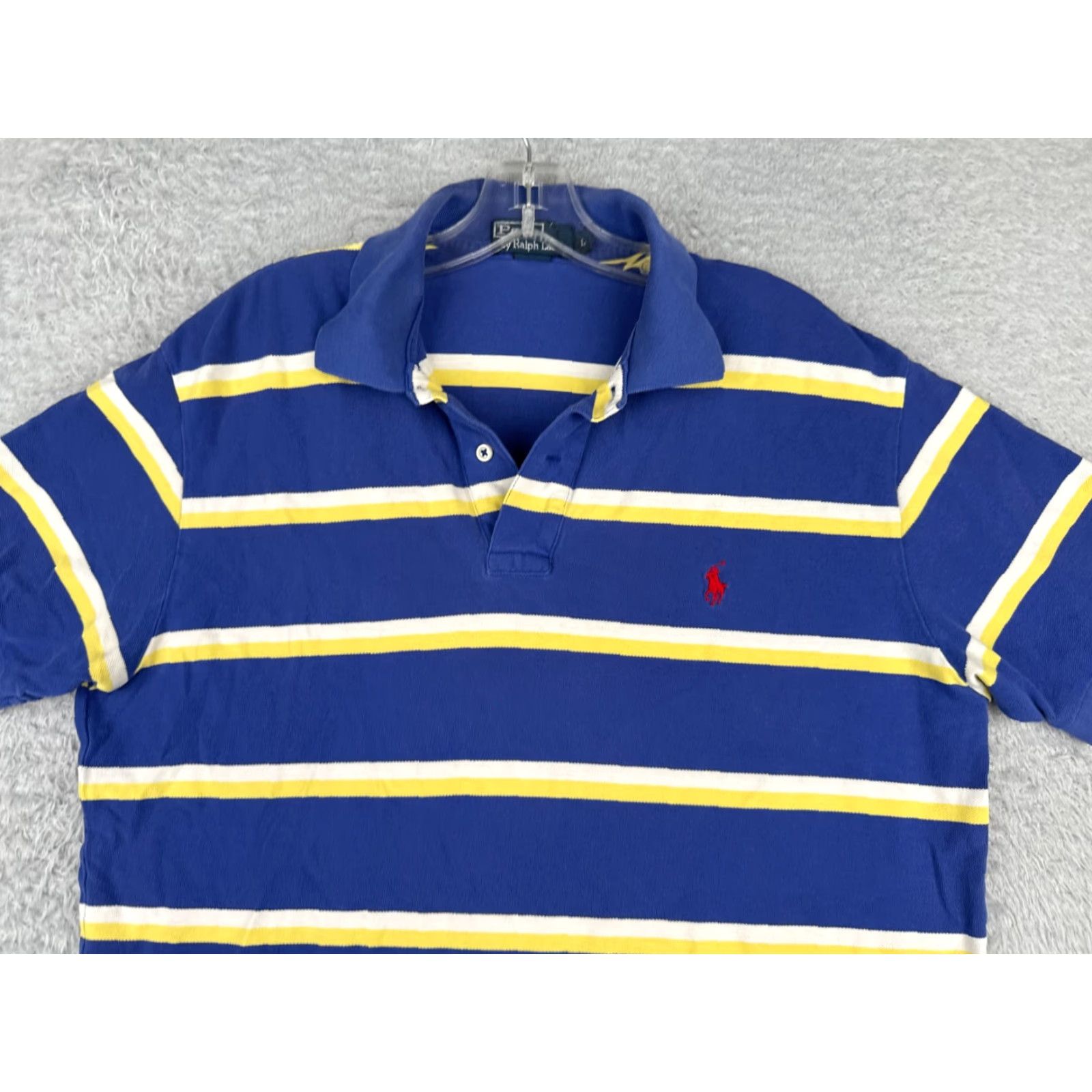 Ralph Lauren VINTAGE Ralph Lauren Polo Shirt Adult Large Blue Yellow White Stripe 100% Cotton Size US L / EU 52-54 / 3 - 4 Thumbnail