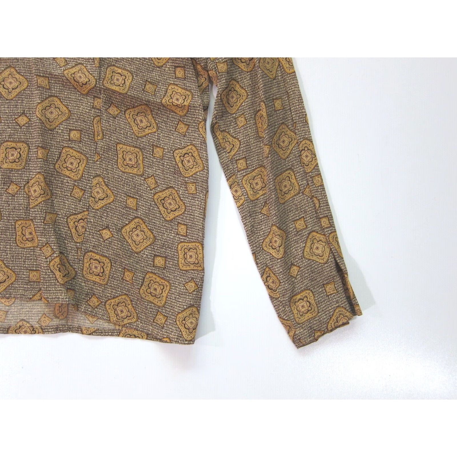 Vintage VINTAGE Rena Rowan Saville Blouse Geometric 100% Rayon Brown Long Sleeve Women 10P Size L / US 10 / IT 46 - 7 Thumbnail