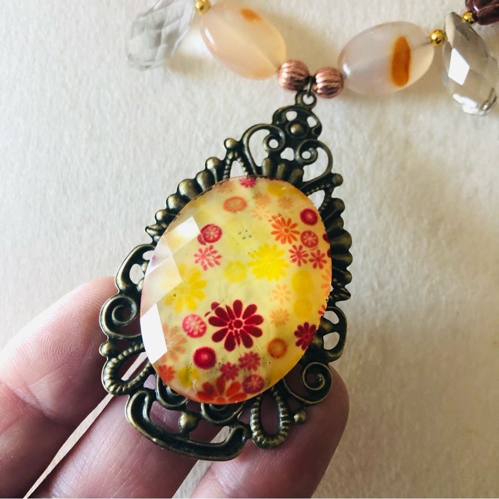 Handmade Handcrafted repurpose stone cameo pendant Pearl necklace Size ONE SIZE - 9 Thumbnail