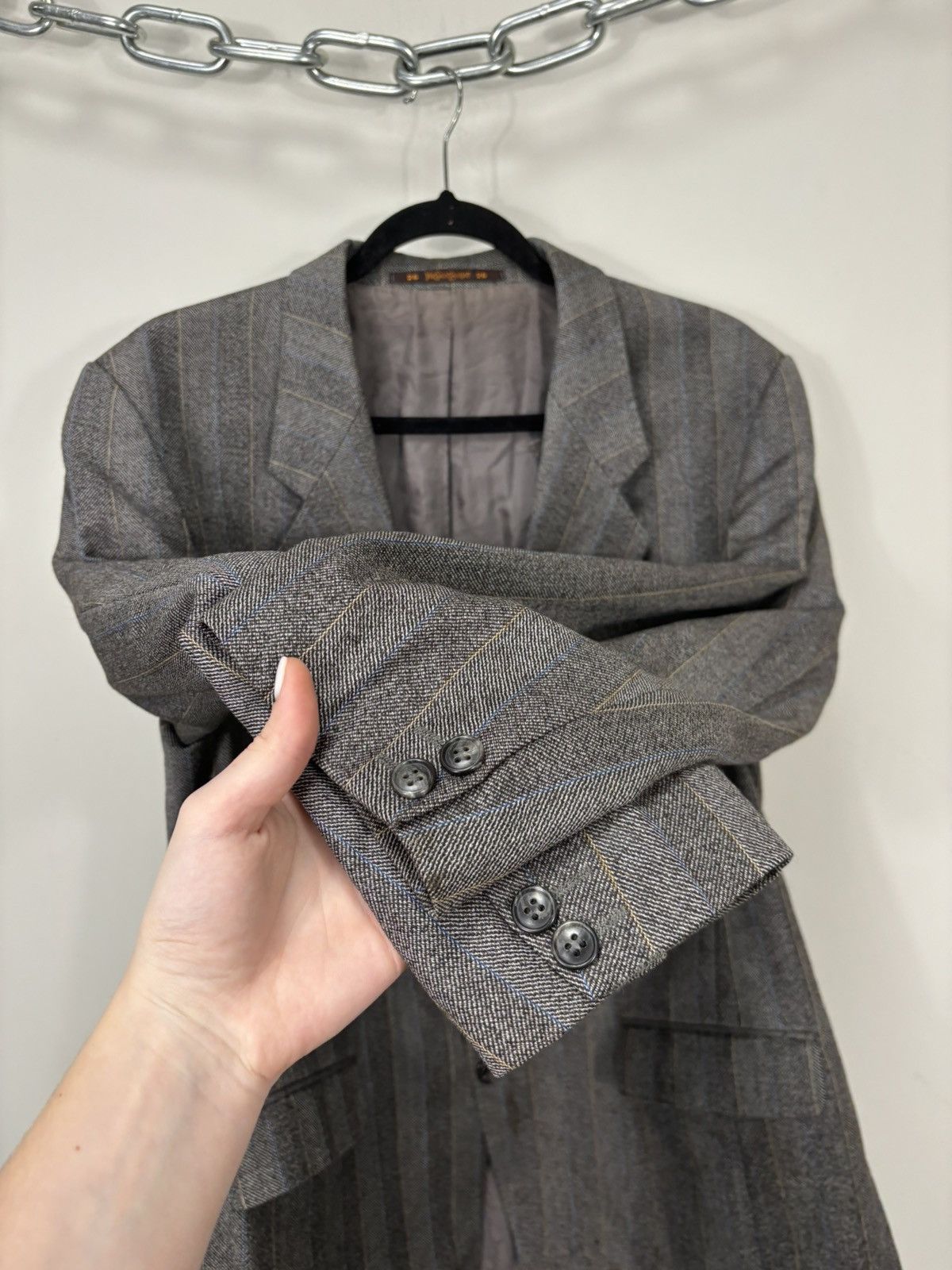 Vintage Vintage Yves Saint Laurent Striped Formal Luxury Wool Blazer Size 44R - 10 Thumbnail