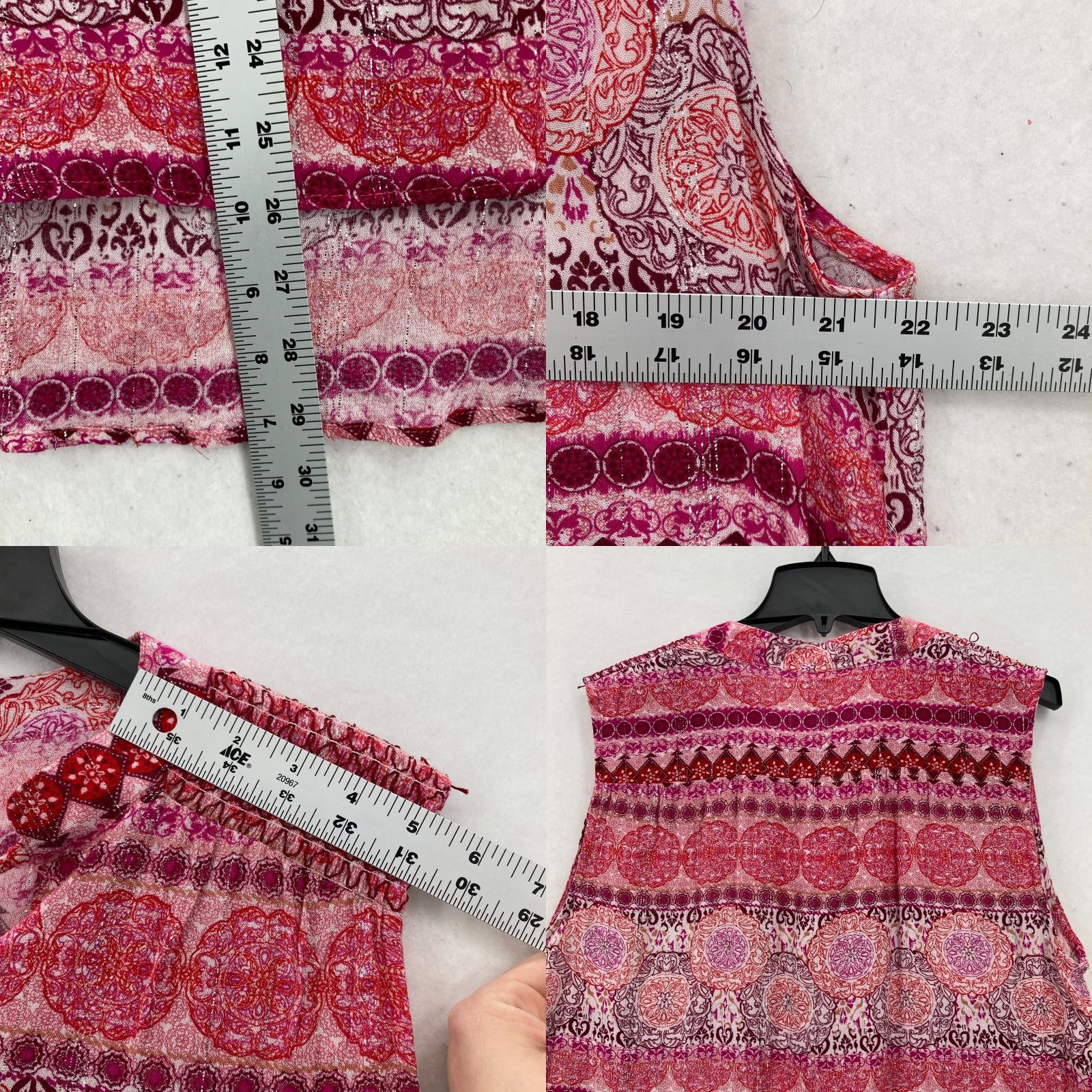 YOKE Kaktus Blouse Shirt Women Sleeveless Red Multi-Print Smocked Yoke Boho Top XL 100% Rayon Size XL / US 12-14 / IT 48-50 - 8 Thumbnail