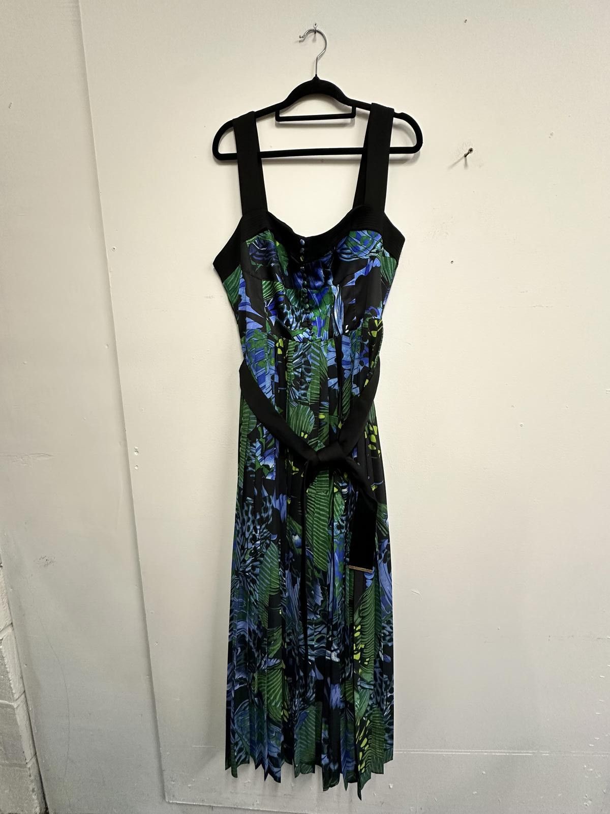 Other Karen Miller Women's Maxi Dress with Blue & Green Leaf Print Size L / US 10 / IT 46 - 1 Thumbnail