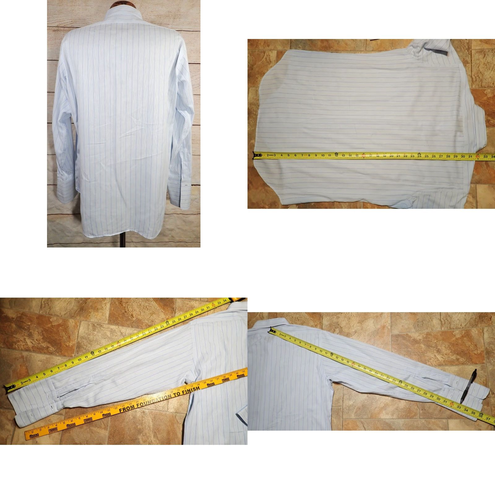 Enro VINTAGE Enro Men's Dress Shirt White Blue Striped 1960s Civilian Cotton French Cuff L Mens 46 inch Size 42R - 8 Thumbnail