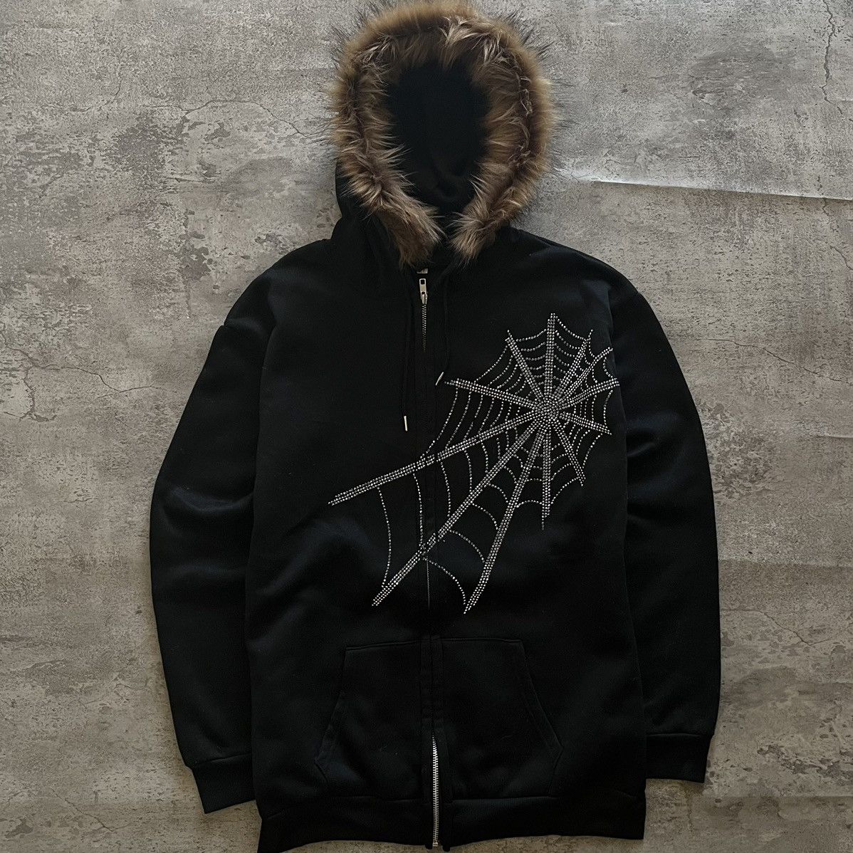 If Six Was Nine Spyder Gothic Punk Faux Fur Zip Hoodie Japanese Style Size US L / EU 52-54 / 3 - 1 Thumbnail