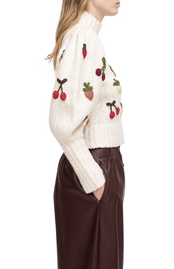 Sea New York SEA Reese Crochet Fruit Appliqué Wool Blend Sweater Size XS / US 0-2 / IT 36-38 - 2 Thumbnail