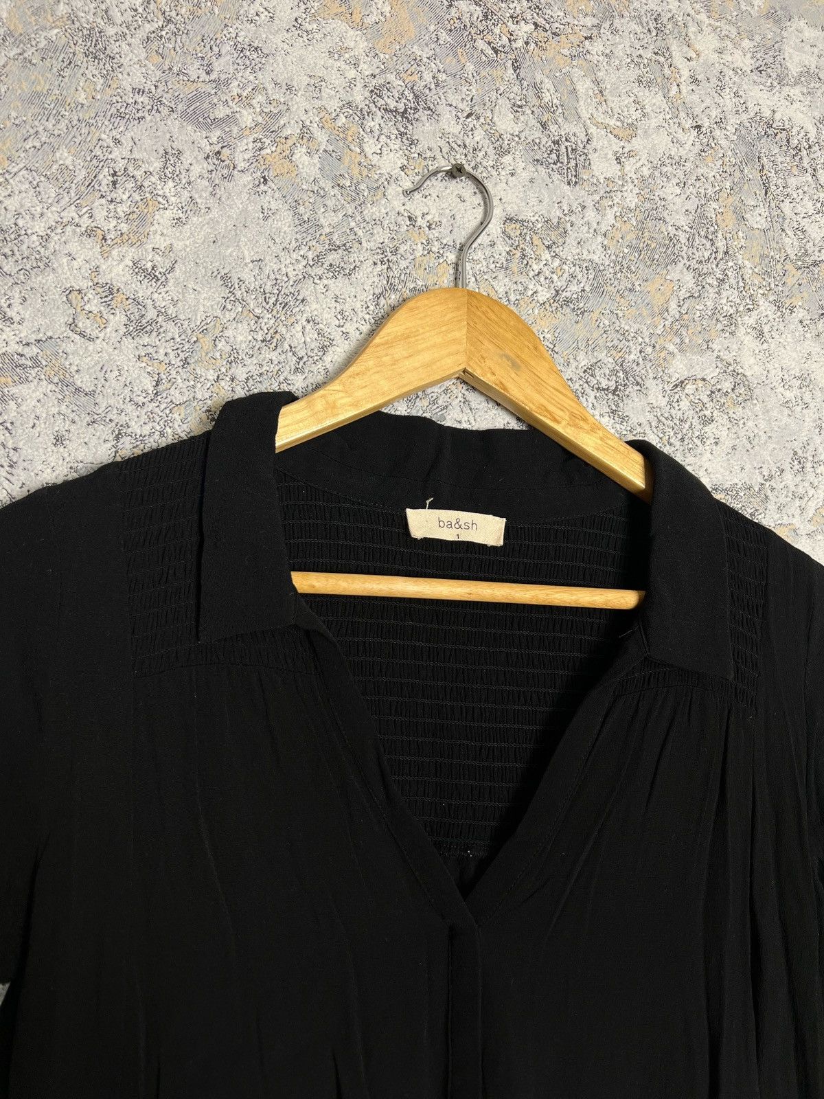 Designer × ba&sh Ba&sh Black V-Neck Blouson 3/4 Sleeve Tunic Mesh Dress Size1 Size XS / US 0-2 / IT 36-38 - 4 Thumbnail
