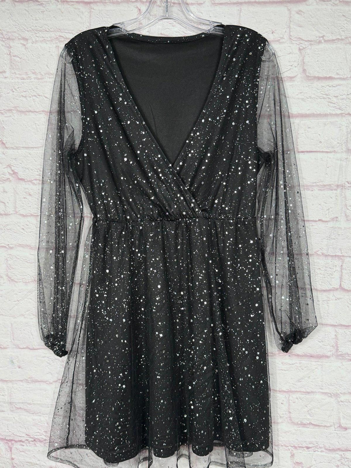 Other Black Glitter Mesh Long Sleeve Large Dress Size L / US 10 / IT 46 - 1 Thumbnail