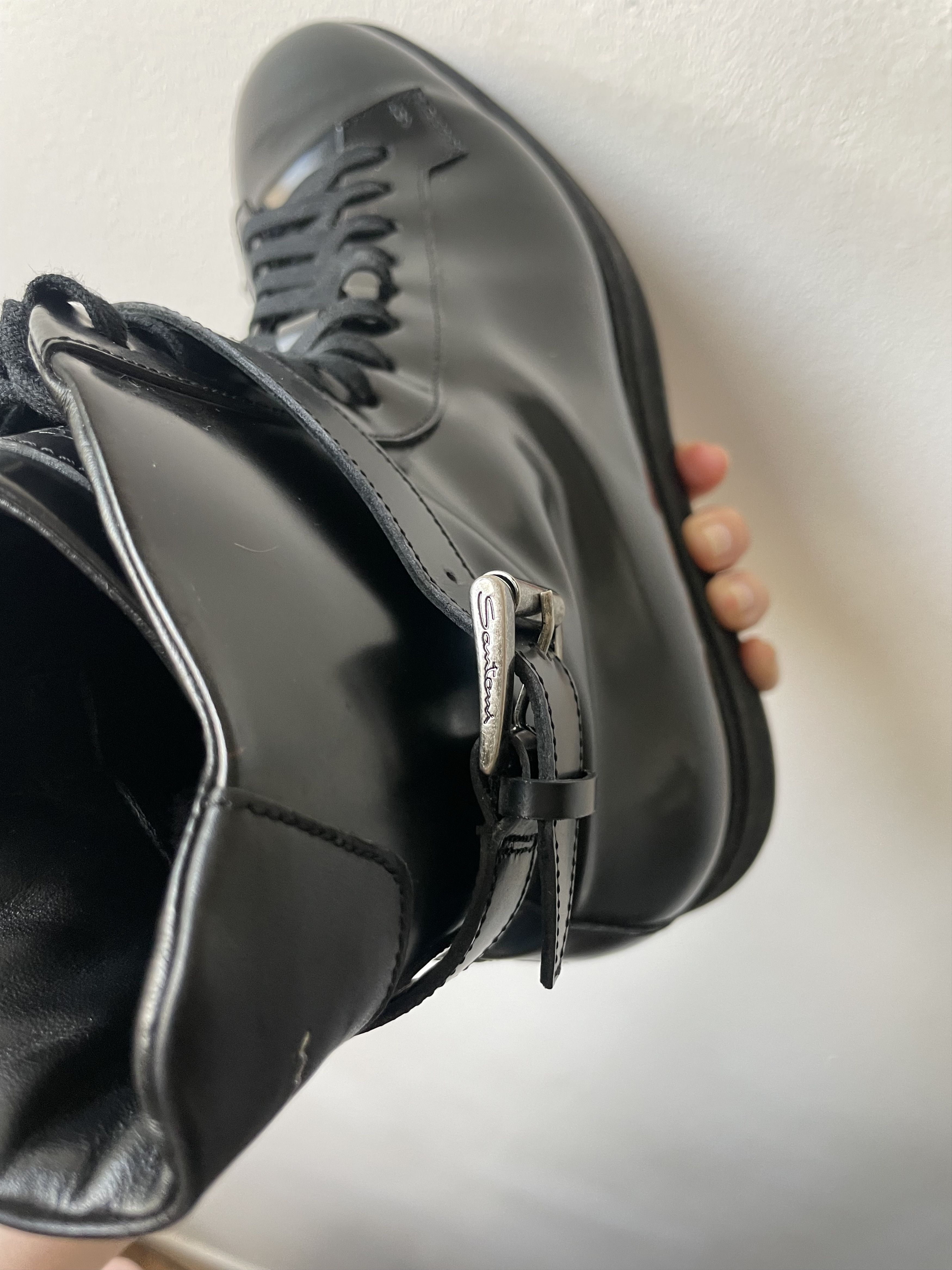 Santoni Santoni Black Leather High-Top Buckle Boots – EU 39 Size US 9 / IT 39 - 9 Thumbnail