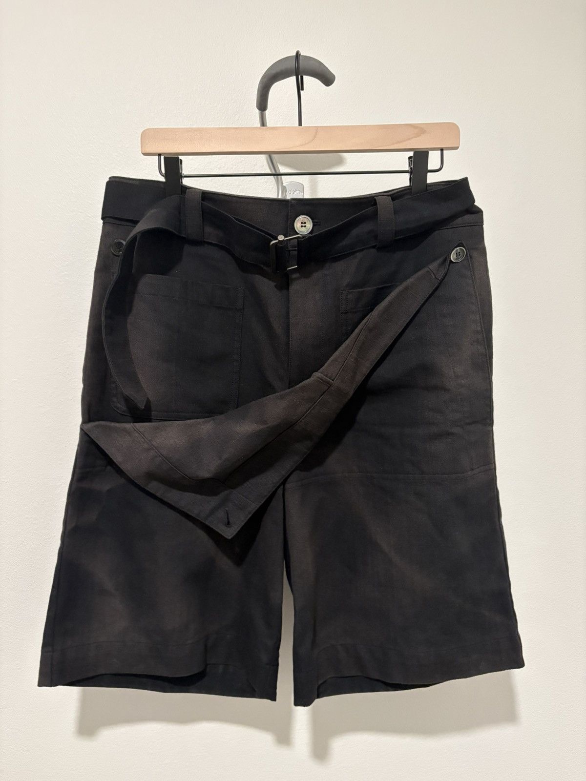 JiyongKim Sun-Bleached Double Front Shorts Black Size US 32 / EU 48 - 1 Thumbnail