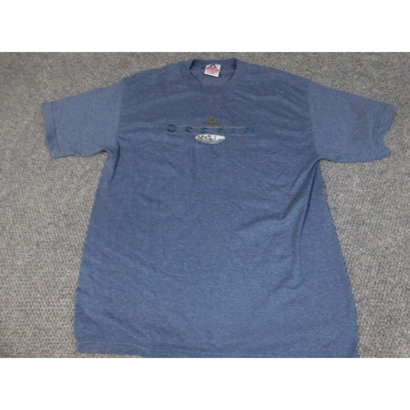 destin Destin Florida Alstyle Mens T-Shirt Blue Crew Neck Short Sleeve Logo Palm Trees L Blue 90s Florida Theme Boys Size US L / EU 52-54 / 3 - 2 Thumbnail