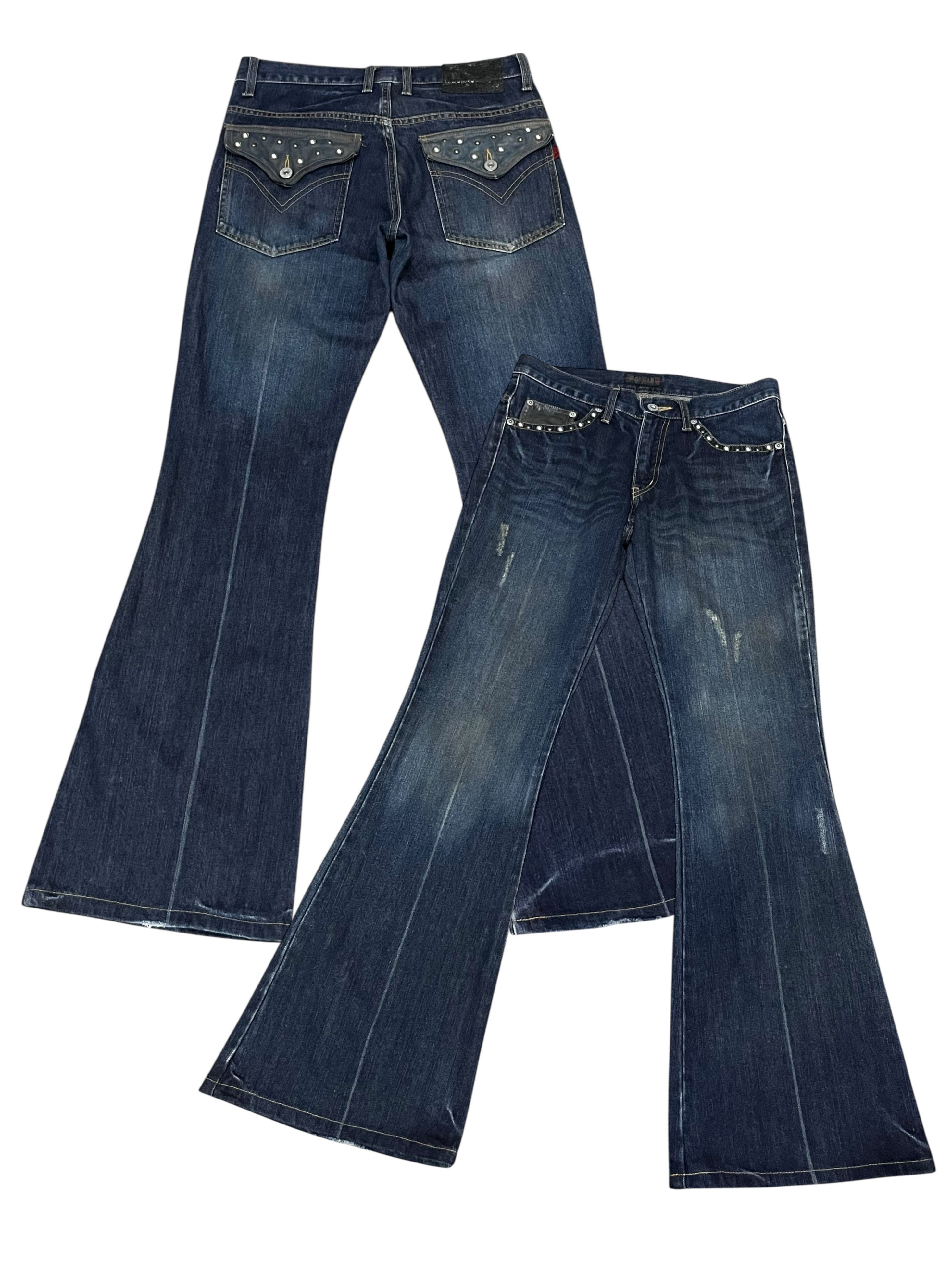 Morgan Homme Vintage Studded Charcoal Super Flare Jeans