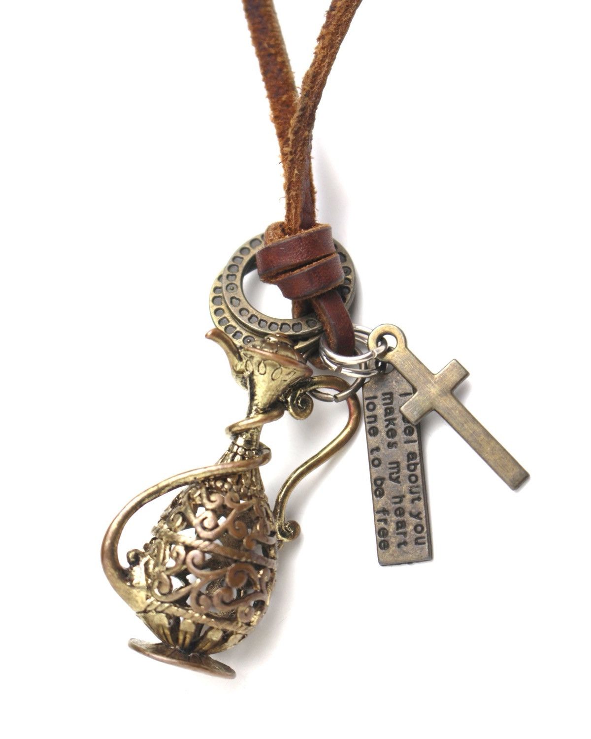 Vintage 2000S JAPANESE MADE LEATHER NECKLACE FILIGREE JUG CROSS TAG Size ONE SIZE - 4 Thumbnail