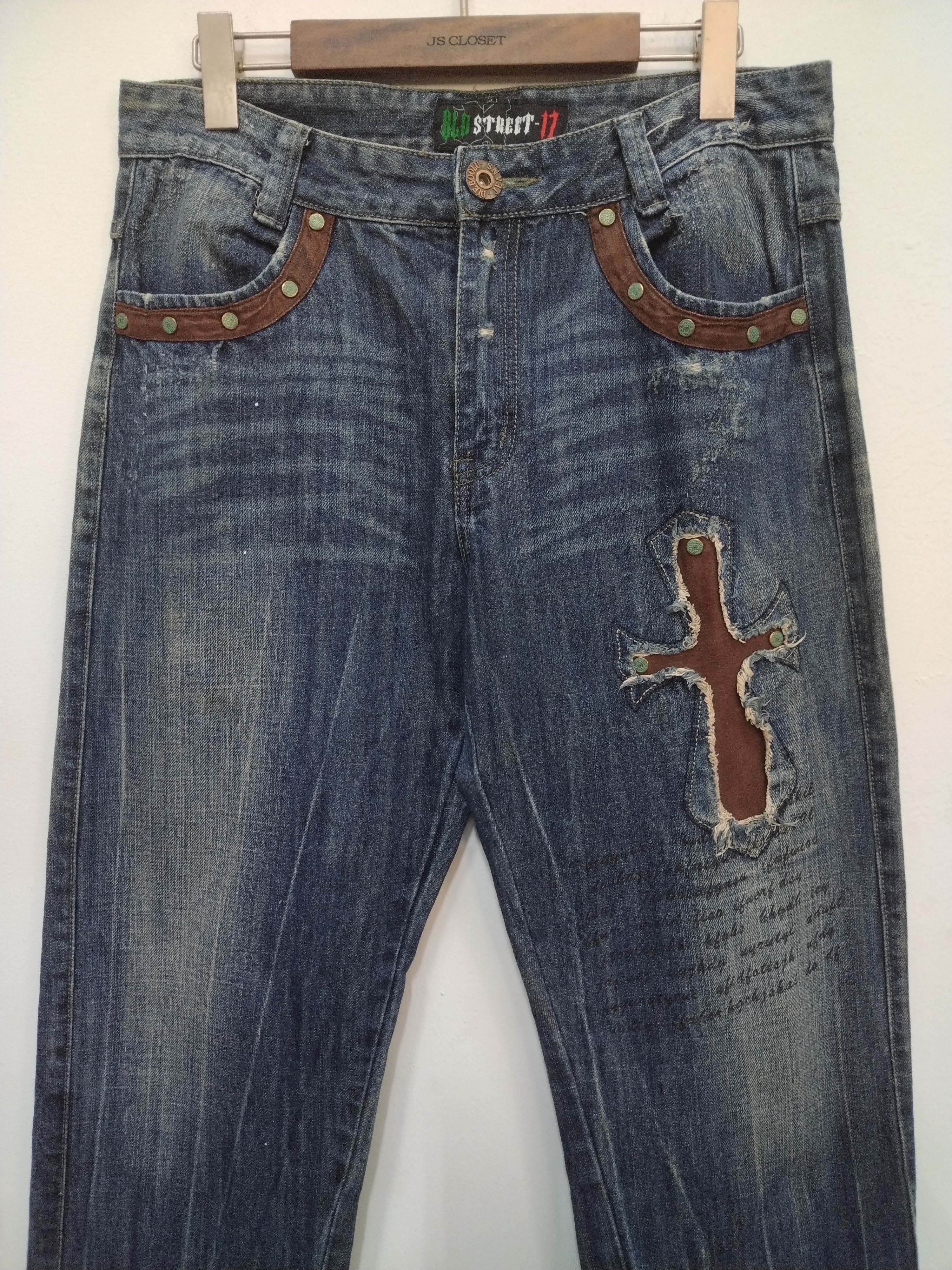 Le Grande Bleu (L.G.B.) 💥Distressed Dieboolu old street chrome hearts design Jeans Size US 32 / EU 48 - 6 Thumbnail