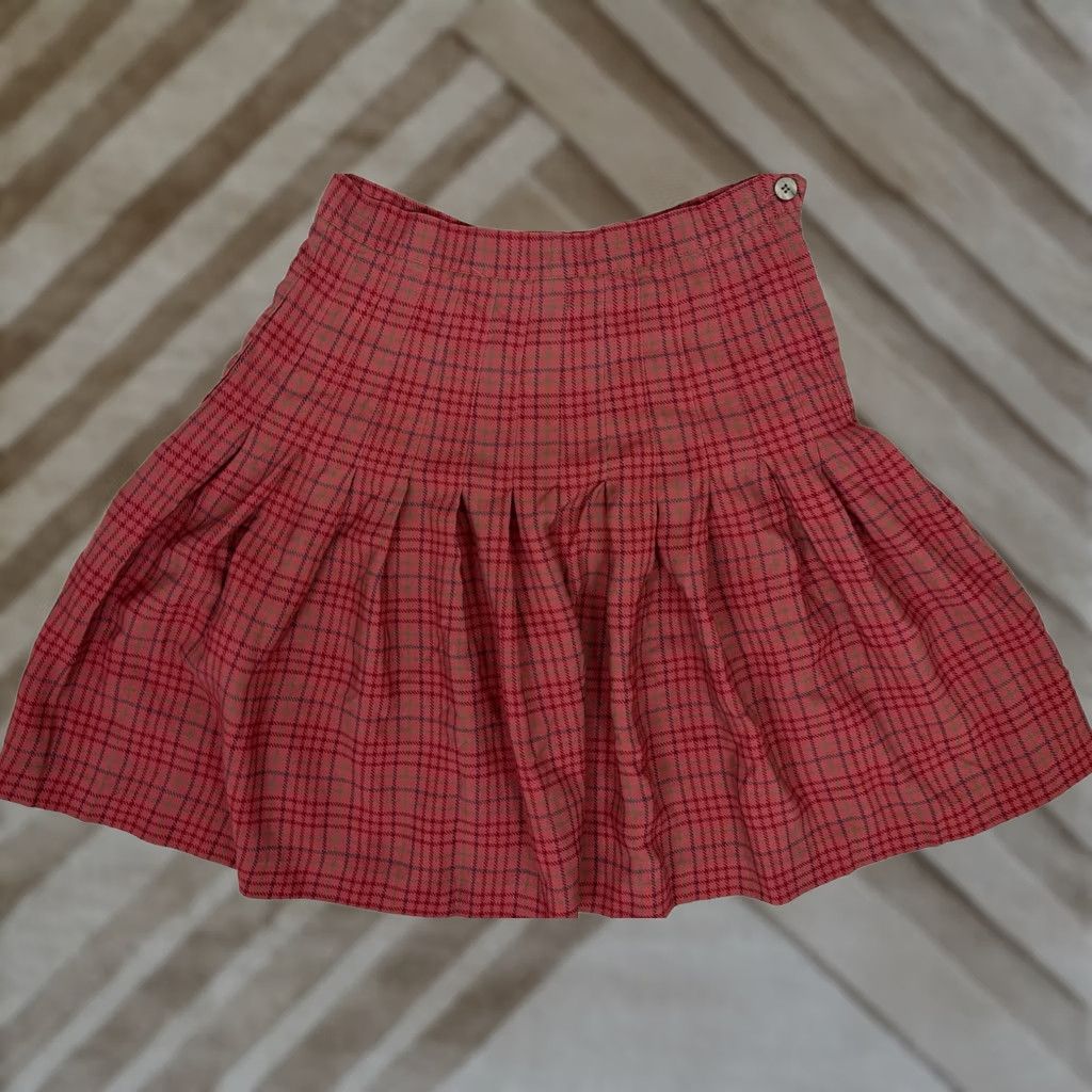 Gap VINTAGE 90s Gap Skirt Womens Small High Waist Salmon Pink Plaid Mini Size 26" / US 2 / IT 38 - 1 Thumbnail