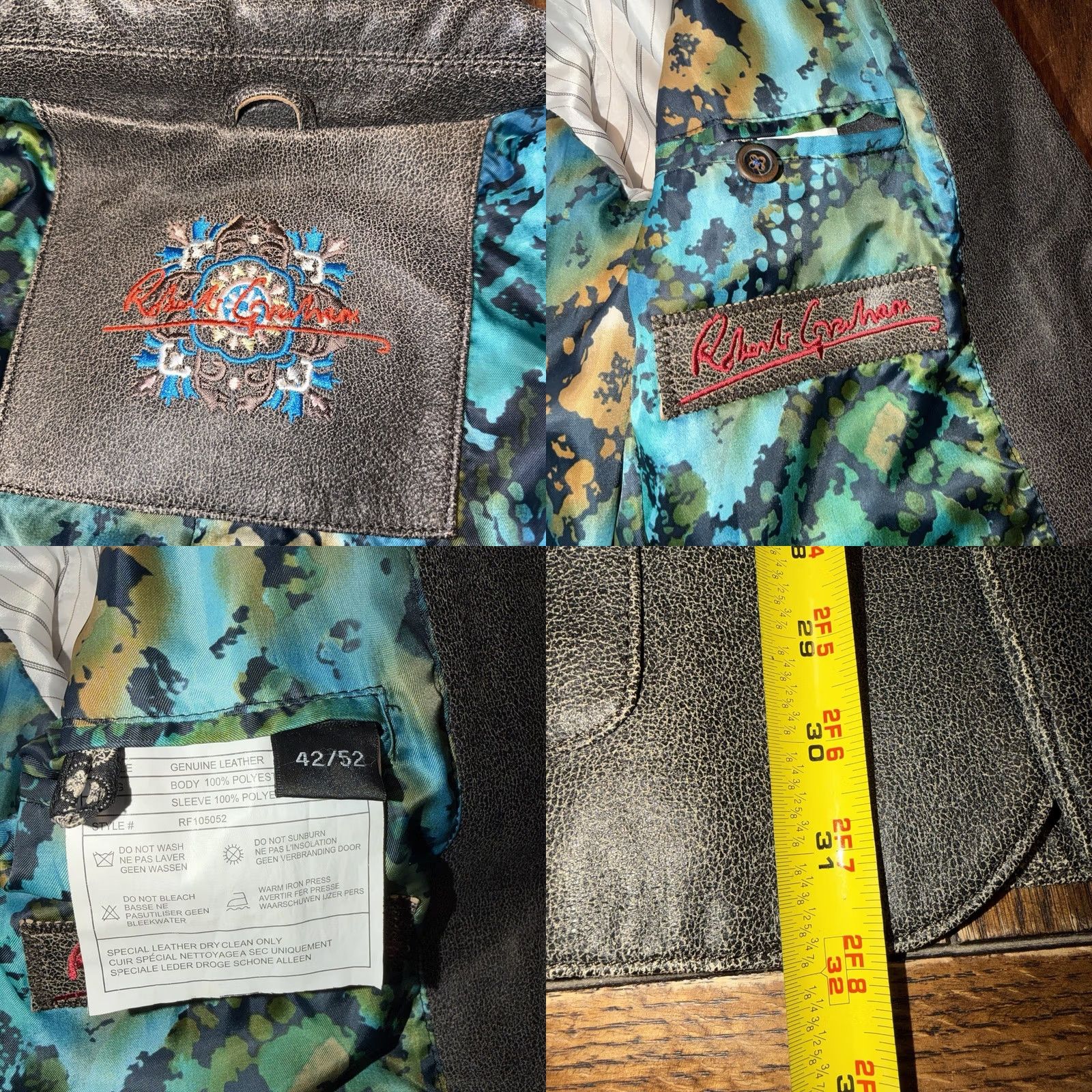 Robert Graham Robert Graham Gray Leather Jacket Men’s 42/52 Lined Casual Jacket Mens Regular Size 42/52 Gray Leather Button Logo Vintage No Size US XS / EU 42 / 0 - 8 Thumbnail