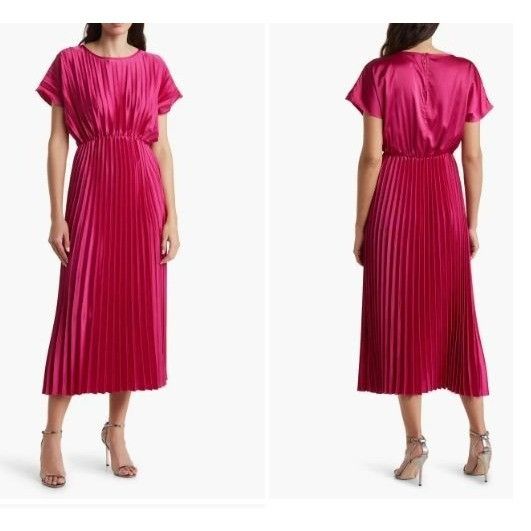Other Lush Cap Sleeve Pleated Satin Midi Dress, Pink, XS Size XS / US 0-2 / IT 36-38 - 1 Thumbnail