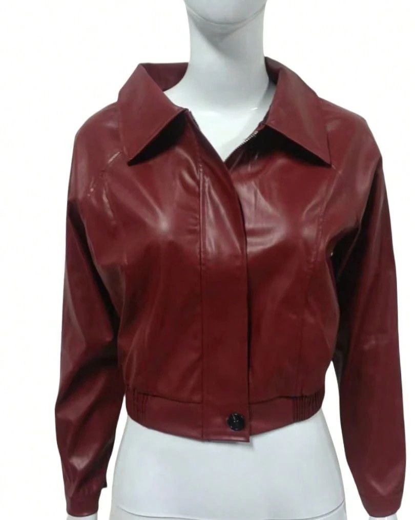 Other Women’s Burgundy Faux Leather Cropped Jacket Size M / US 6-8 / IT 42-44 - 5 Thumbnail