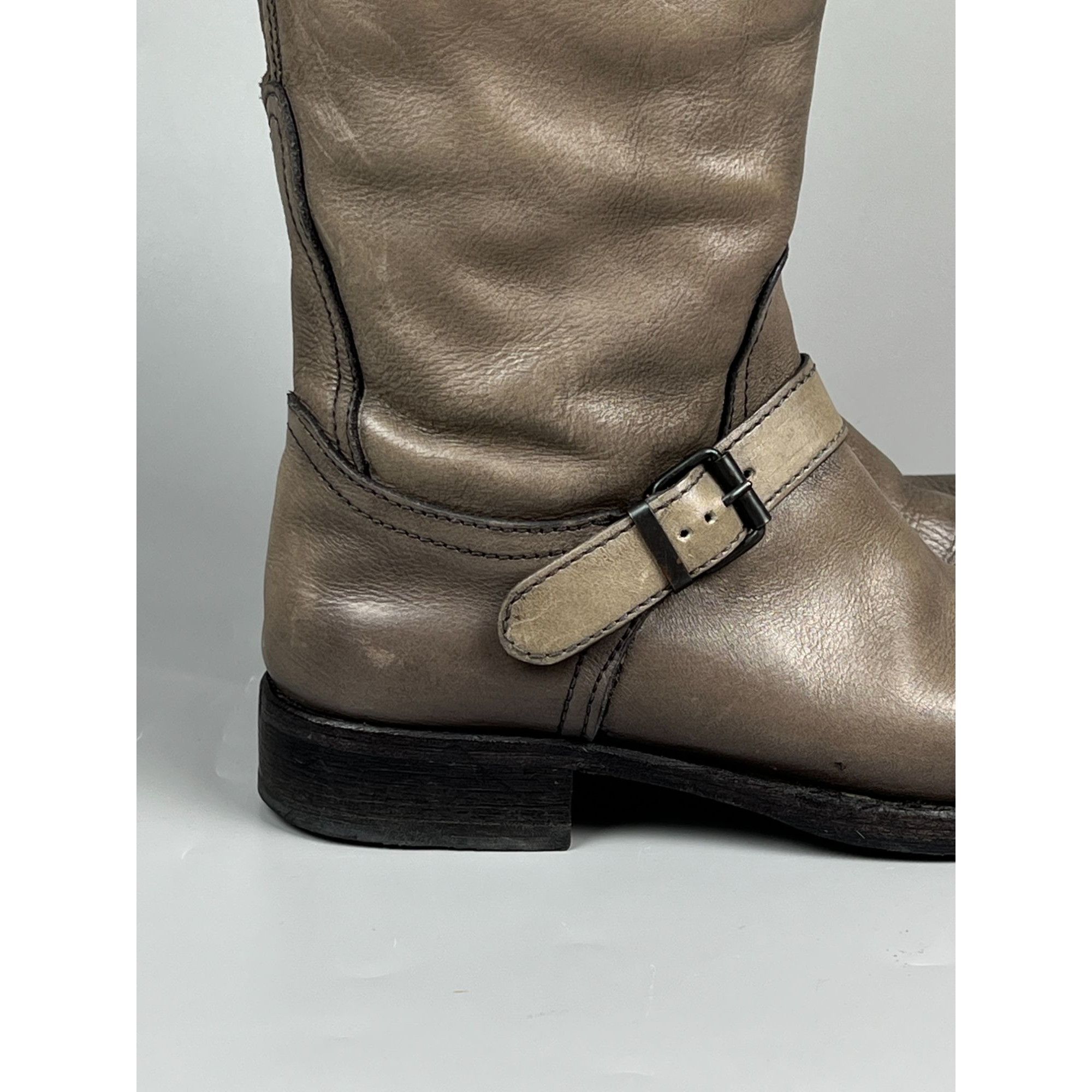 MoMA Moma Gray Leather Knee High Combat Boots (Y1007) Size US 7 / IT 37 - 2 Thumbnail