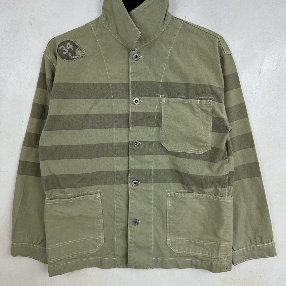 Japanese Brand Olive Green Bowl Stripe Military Style Jacket Size US S / EU 44-46 / 1 - 2 Thumbnail