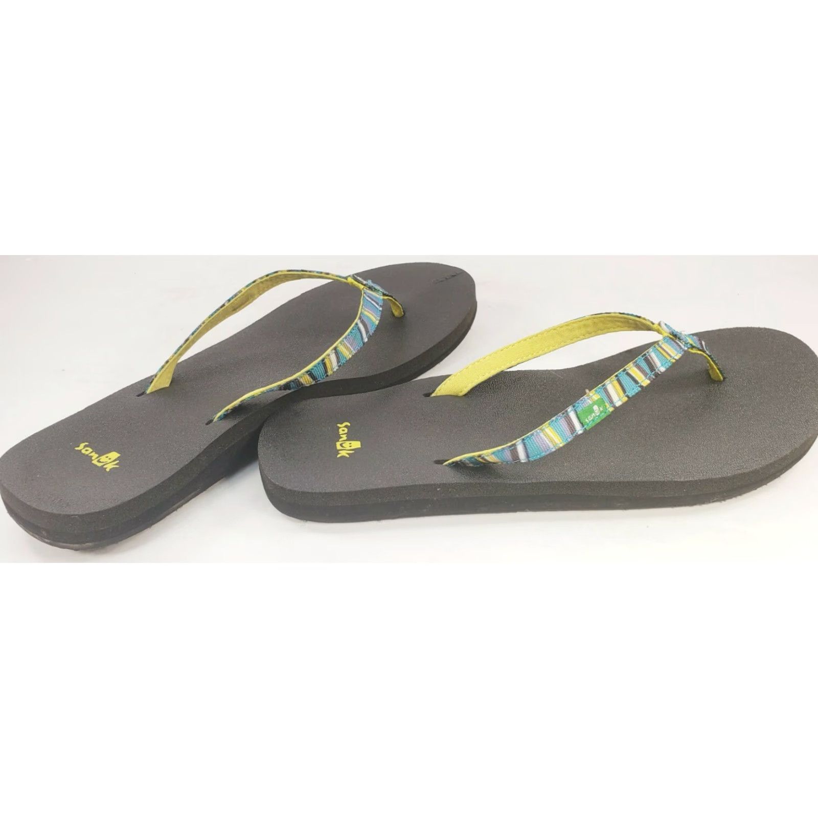 Sanuk Sanuk Women’s Flip Flops Teal Multicolor Yoga Mat Sandals Size 7 M Casual Slides Flat Cushioned Geometric Pattern Womens Size US 7 / IT 37 - 6 Thumbnail