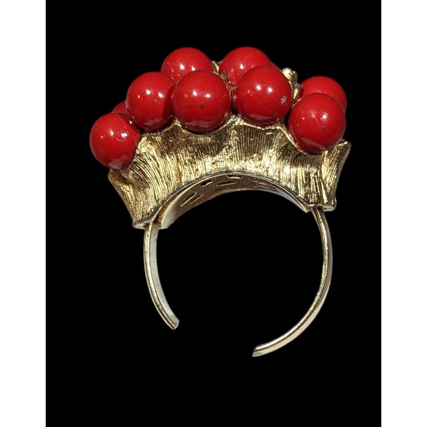 Other Vintage Chunky Red And Gold Tone Beaded Rhinestone Ring Size Size ONE SIZE - 3 Thumbnail