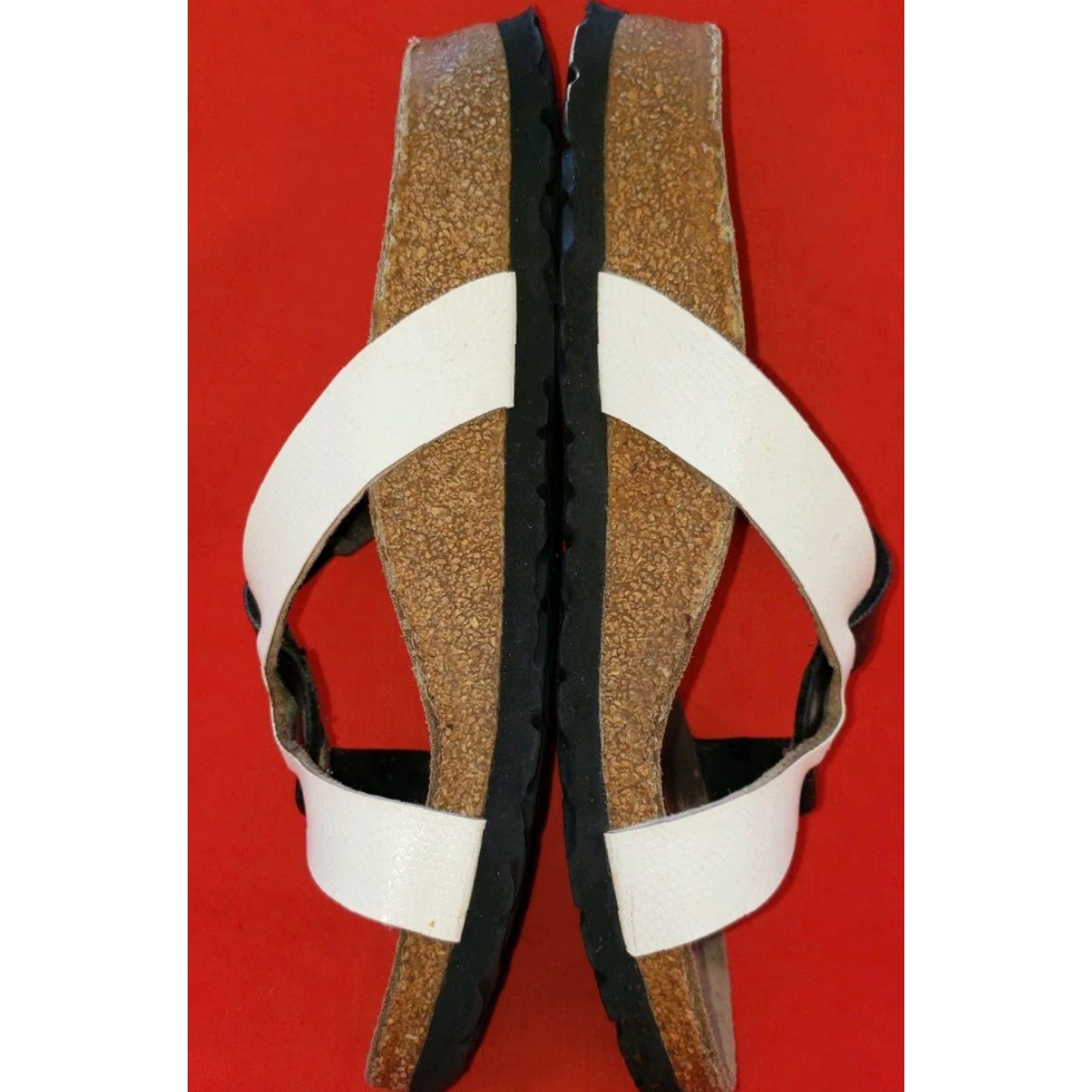 Vintage Berki's Slide Footbed Strappy Sandals Women's 7M Black White Crossover Straps Buckle Corkbed Insole Adjustable Footbed Casual Size US 8 / IT 38 - 7 Thumbnail