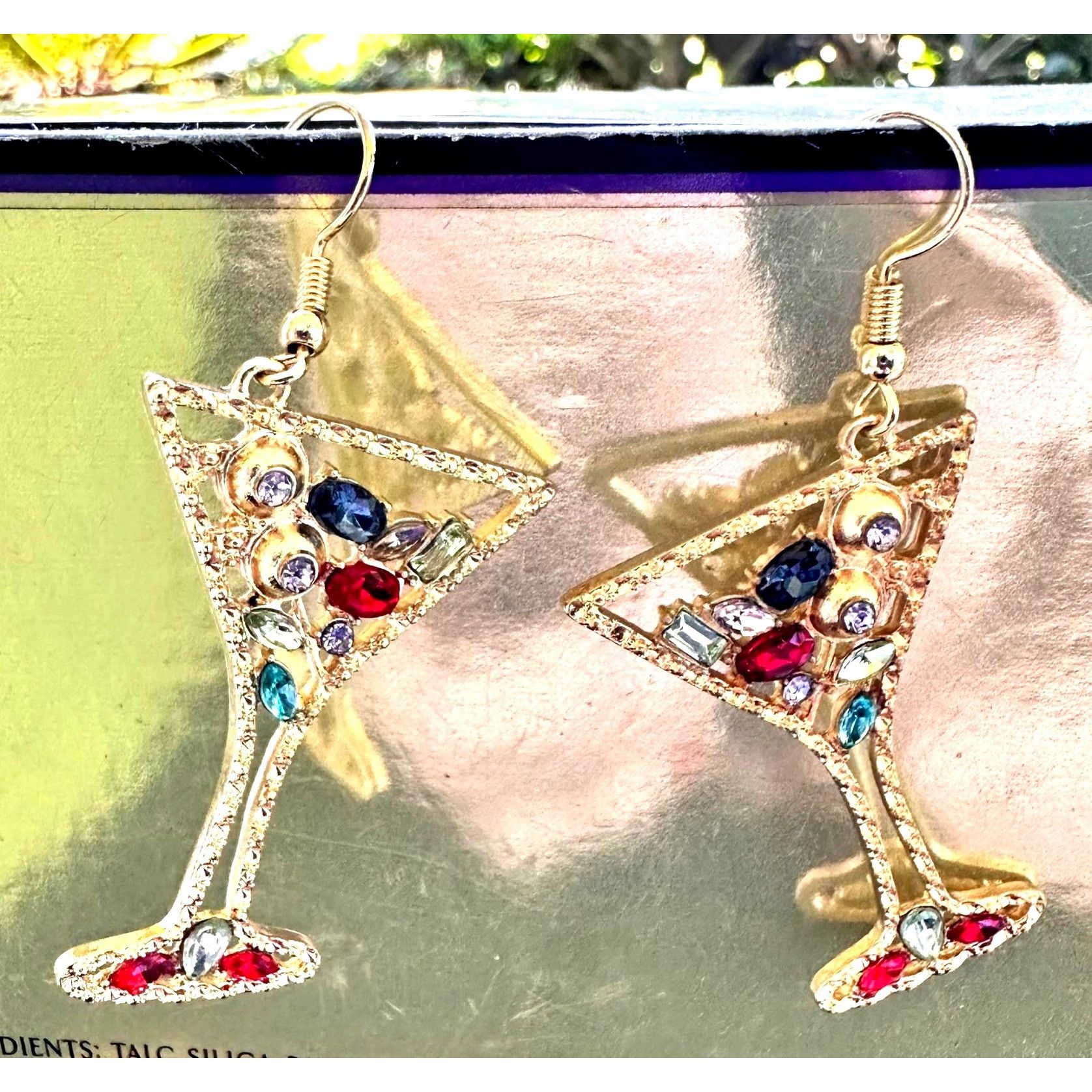 Handmade Cocktail Drink Earrings Martini Rhinestones Cruise Beach Isl Size ONE SIZE - 7 Thumbnail