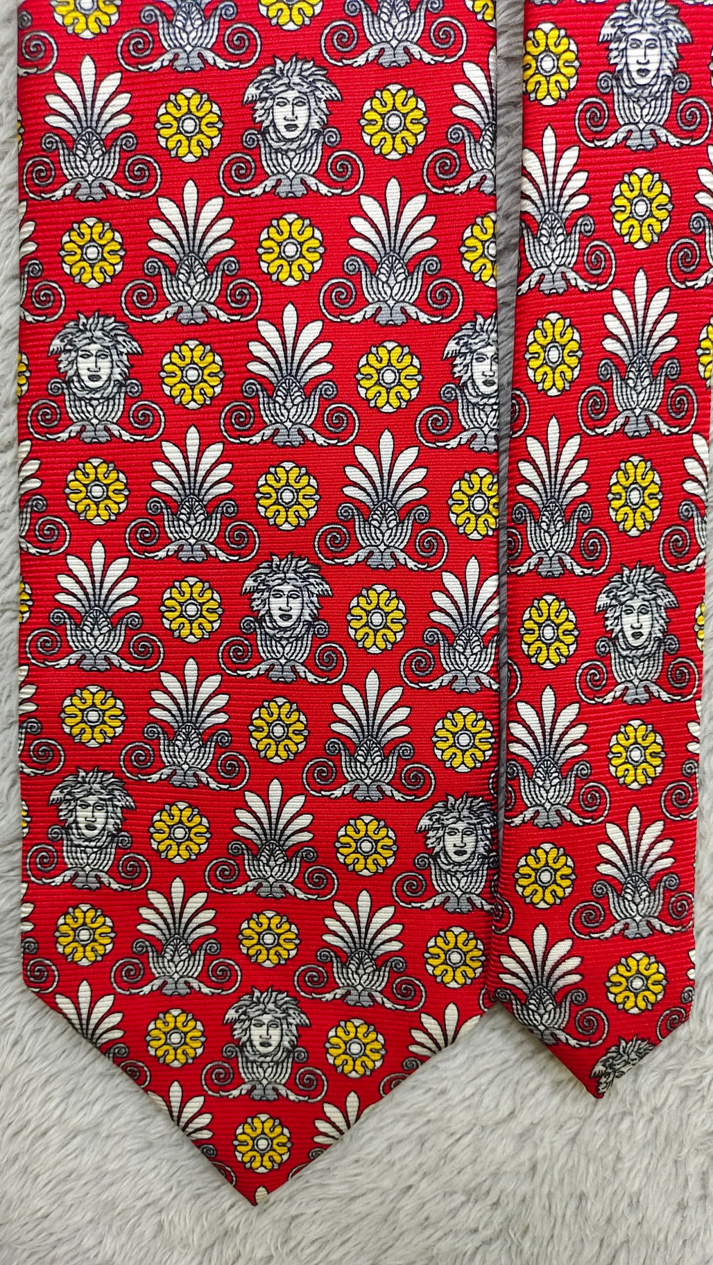 Versace Gianni Versace Red Tie Medusa Head & Baroque Floral Pattern Size ONE SIZE - 9 Thumbnail