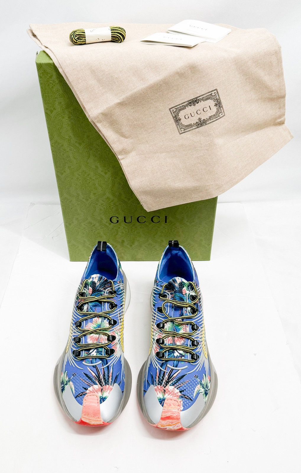 Gucci Gucci Marble and Floral Run Sneakers 'Blue Yellow White' Size US 12 / EU 45 - 2 Thumbnail