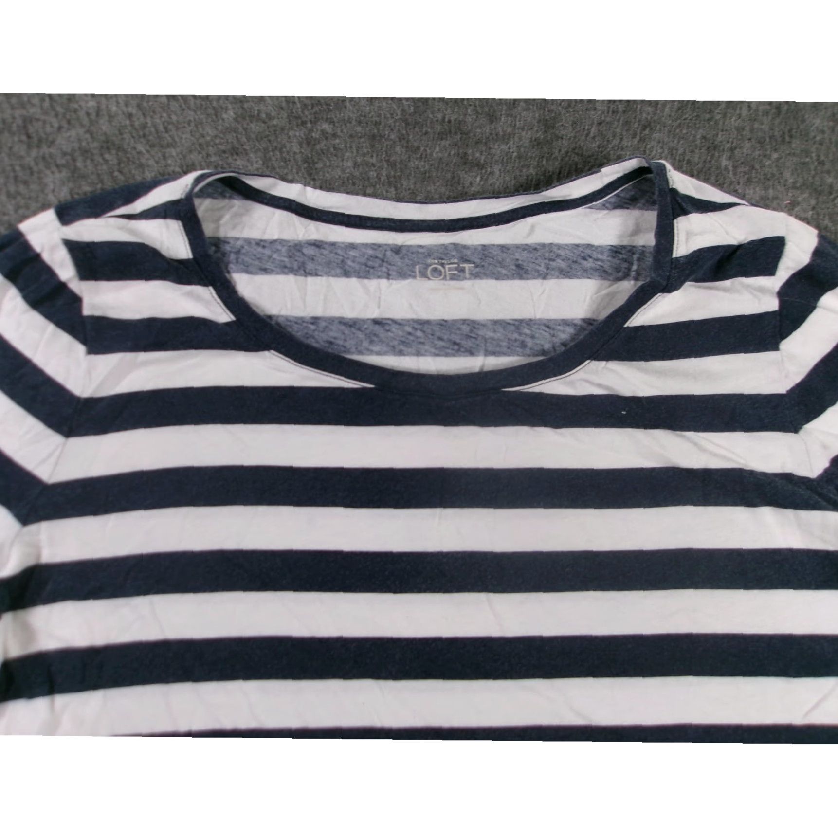 Loft VINTAGE LOFT Shirt Women M Navy White Stripe Nautical Casual Cotton Long Sleeve Round Neck Size M / US 6-8 / IT 42-44 - 2 Thumbnail