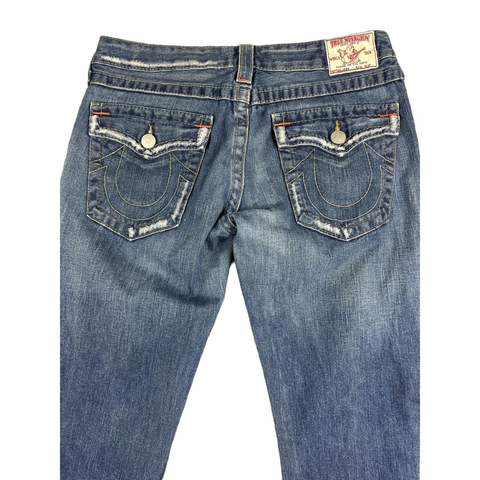 True Religion VINTAGE True Religion Jeans Womens 30 Blue Medium Wash Low Rise Flare Distressed Joey Way? Size 30" / US 8 / IT 44 - 1 Thumbnail