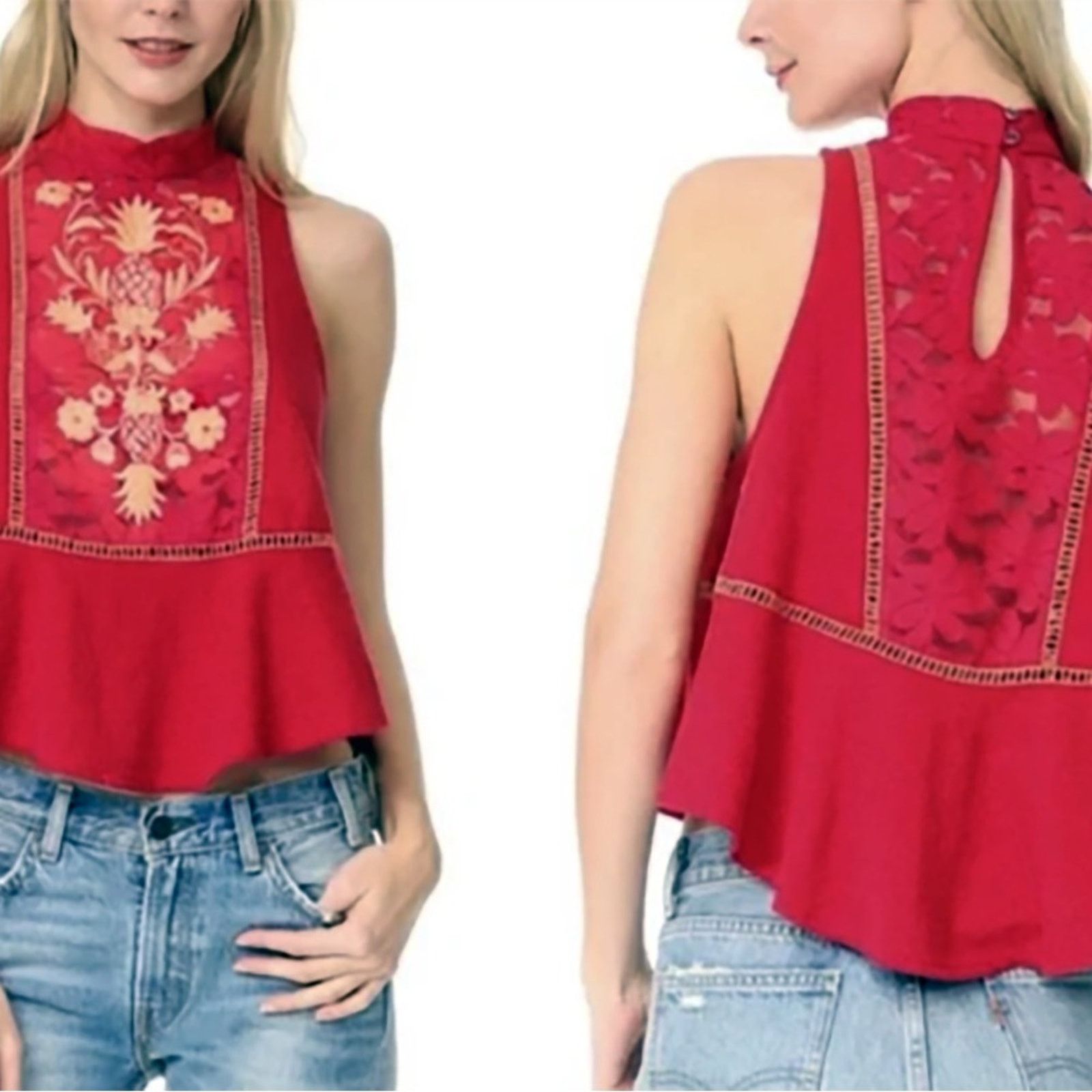 Free People Free People Flora Embroidered High Neck Tank Top Women’s XS Size XS / US 0-2 / IT 36-38 - 2 Thumbnail