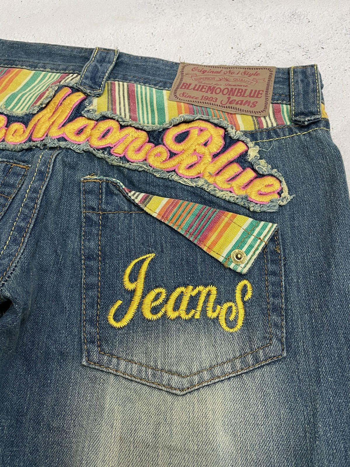 Japan Blue Vintage Blue Moon Blue Embroidery Tartan Plaid Junya Style Size 29" - 20 Thumbnail