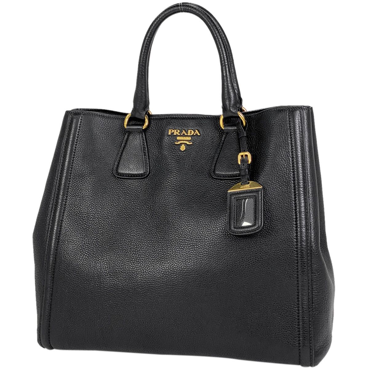 Prada Logo Handbag 2way Shoulder Bag Leather Nero Black