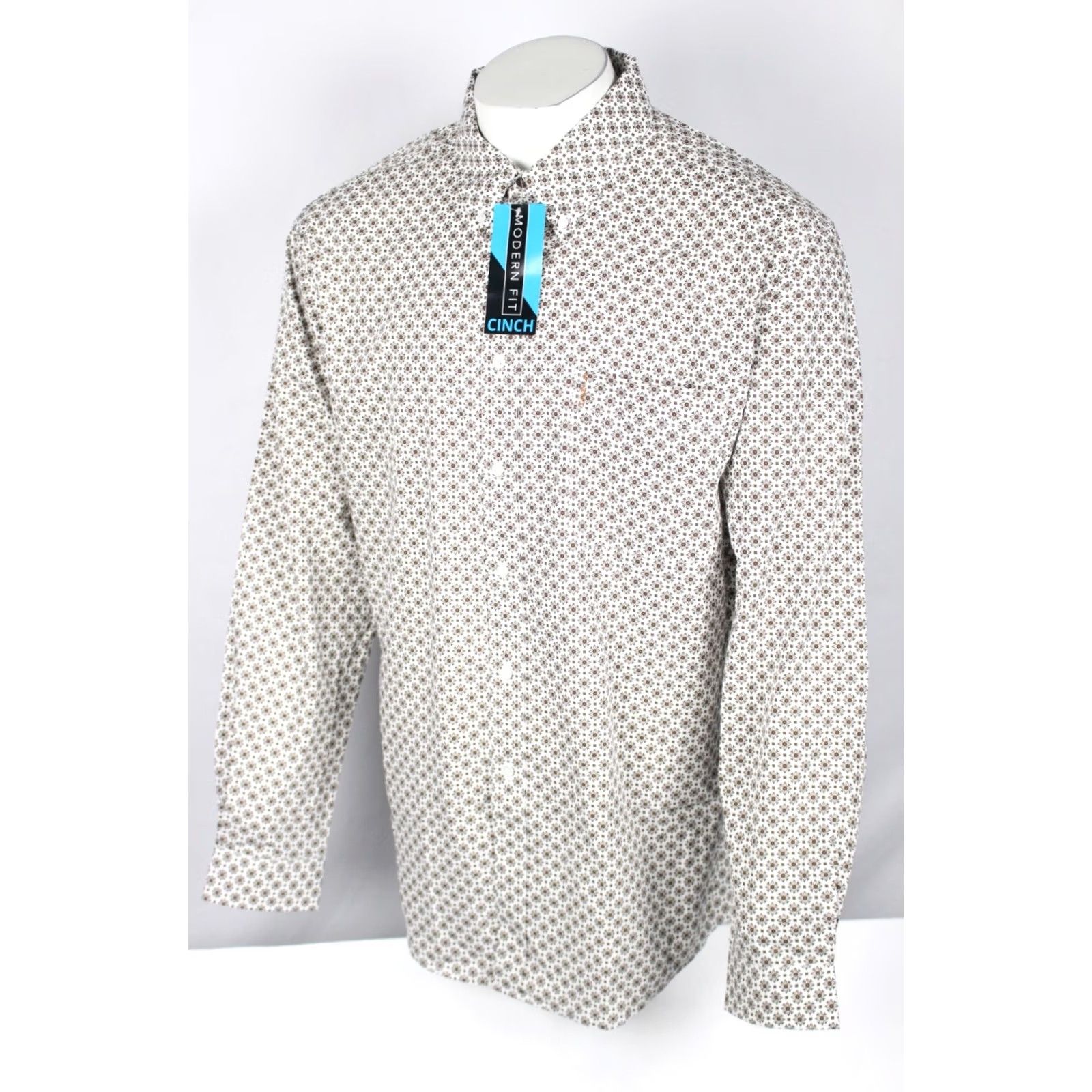 Vintage Cinch Men's Geo Print Long Sleeve Button Shirt Modern Fit XXL White MTW1347113 Size US XXL / EU 58 / 5 - 5 Thumbnail