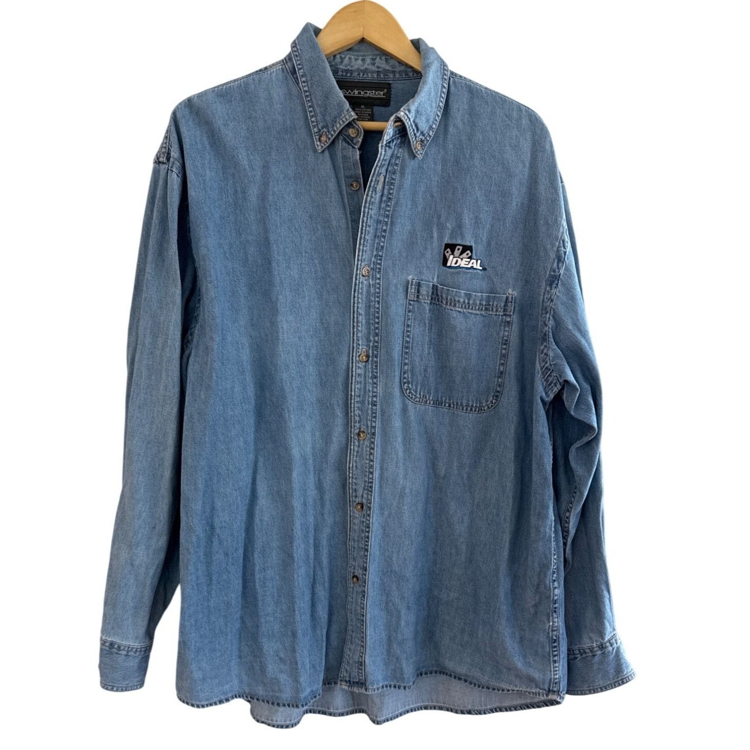 Swingster Vintage 90s Swingster XL Denim Shirt Ideal Logo Blue Size US XL / EU 56 / 4 - 1 Thumbnail
