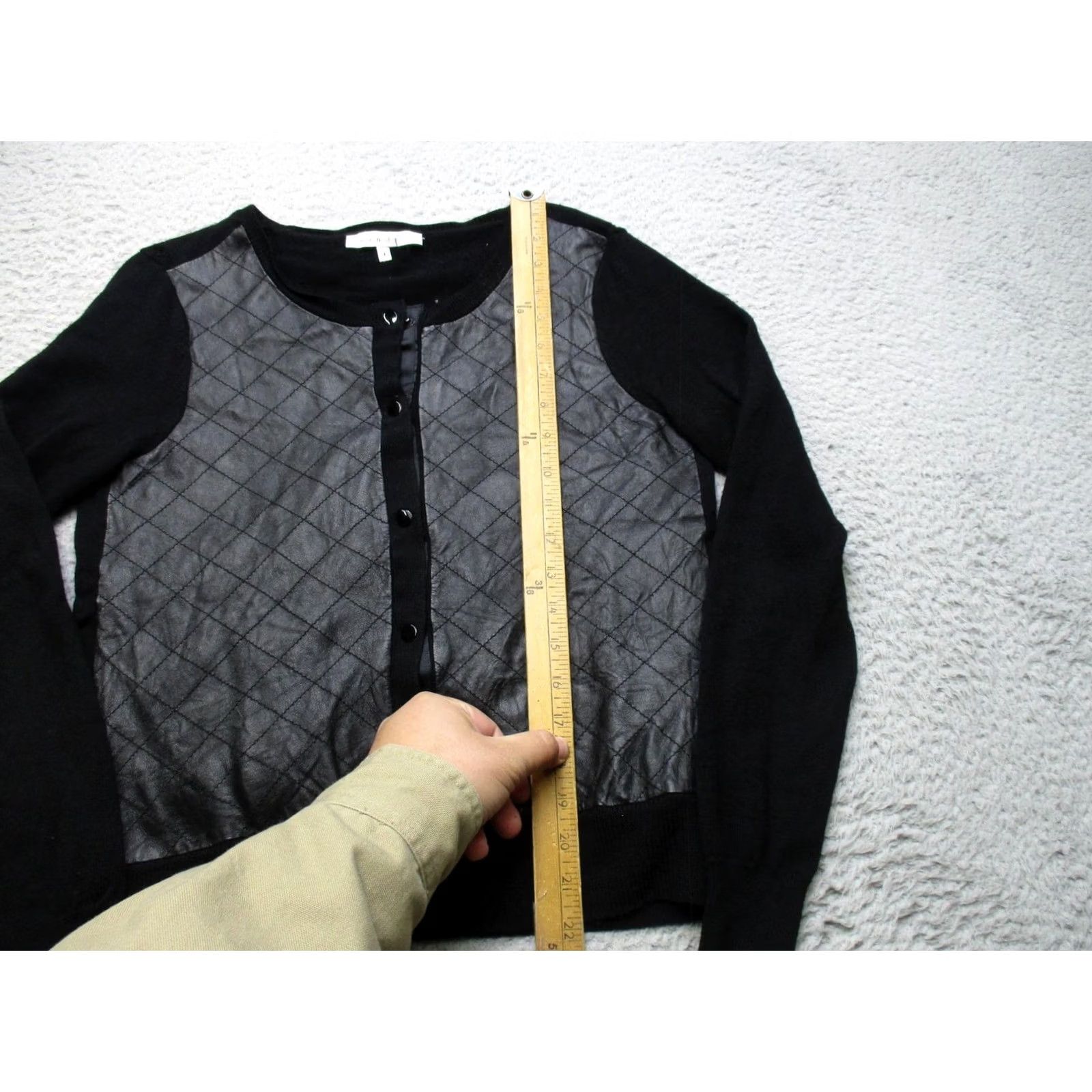 Sandro Sandro Womens Cardigan Sweater Small Black Merino Wool Leather Front Quilted Size XS / US 0-2 / IT 36-38 - 4 Thumbnail
