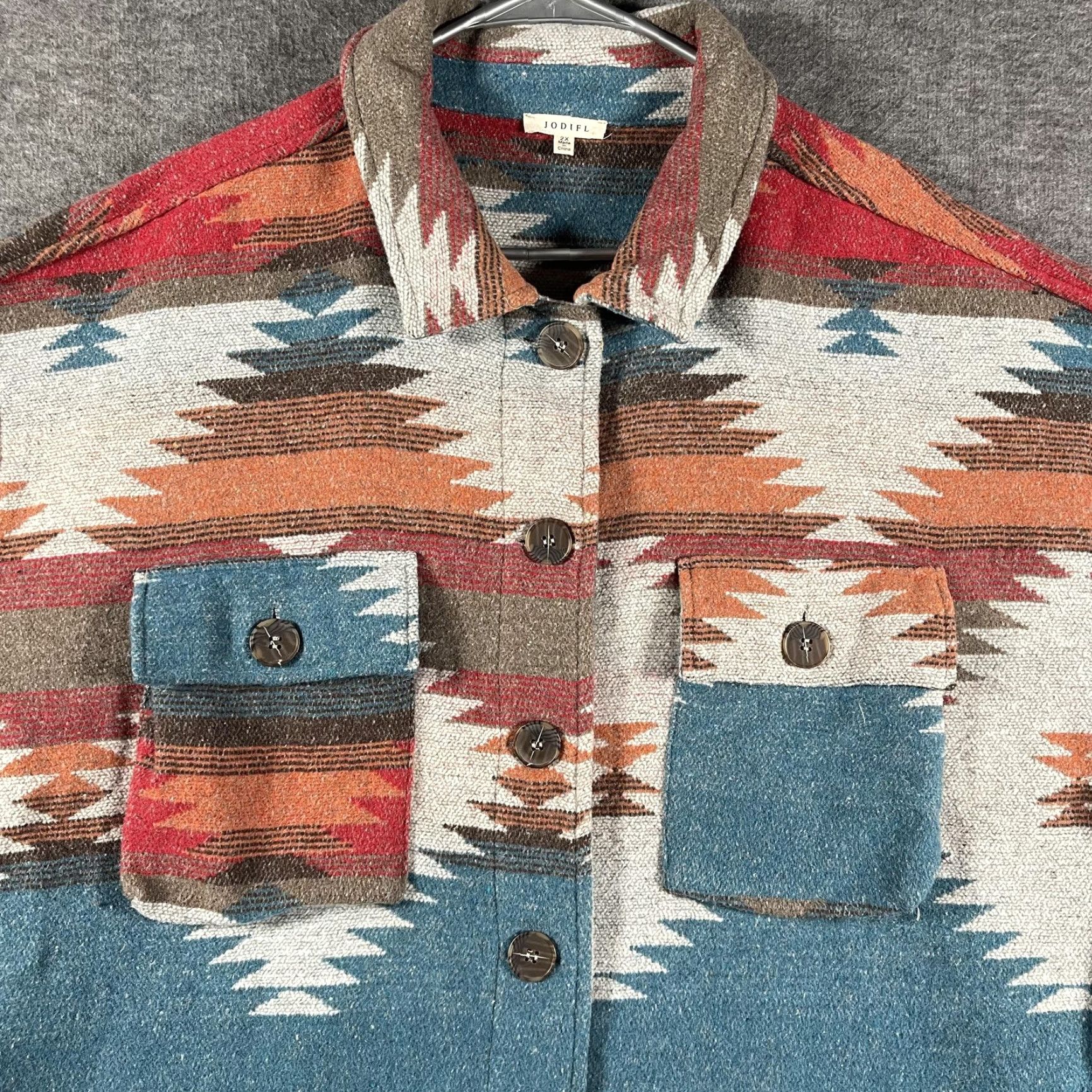Vintage JODIFL Jacket Womens 2X Aztec Southwestern Shirt Jacket Button Front Pockets Size XXL / US 16-18 / IT 52-54 - 2 Thumbnail
