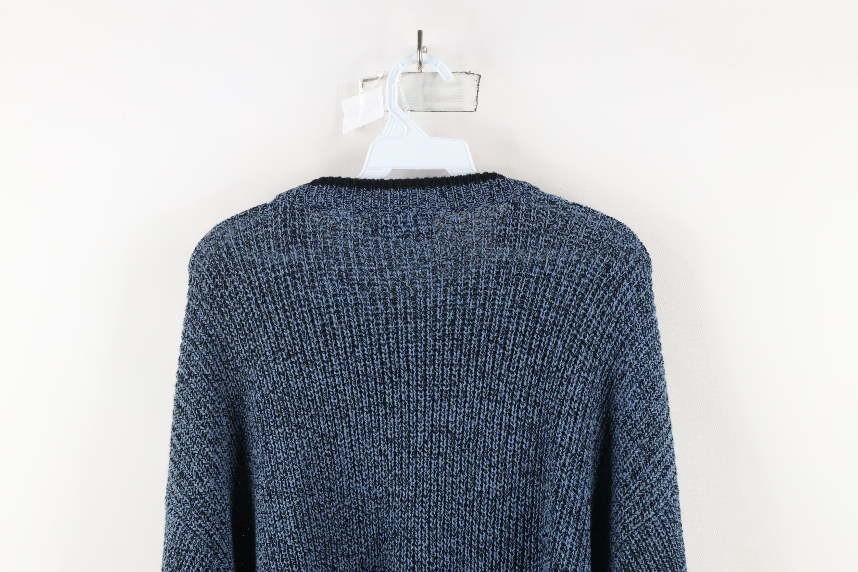 Vintage Vintage 90s Streetwear Blank Chunky Ribbed Knit Sweater Blue Size US XL / EU 56 / 4 - 12 Thumbnail