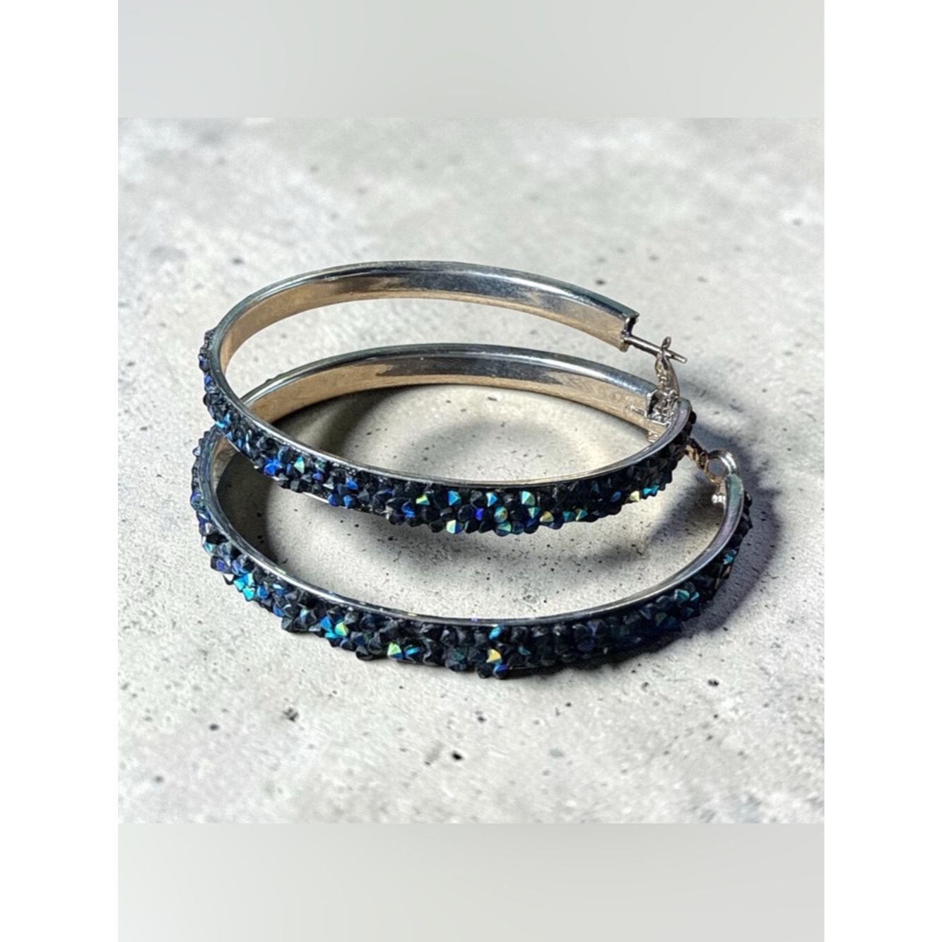Other Crystal Pavé Hoop Earrings in Black and iridescent Blue Size ONE SIZE - 1 Thumbnail