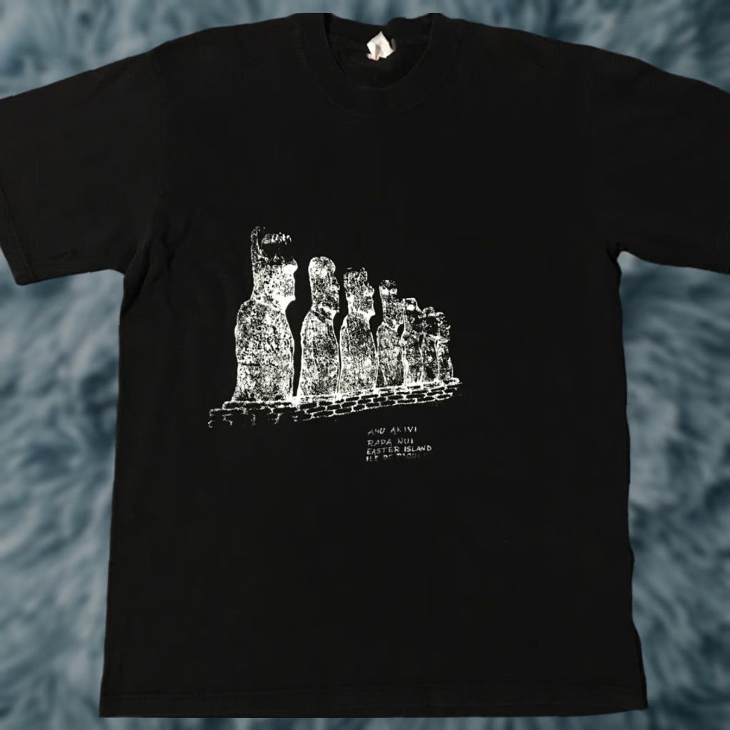 VINTAGE 90s Easter Island Statue Faded Shirt XL Moai Rapa Nui Native Ethnic Grunge Shirt Men Black Sun Graphic Basic Tee Polynesia T-Shirt XL Mens