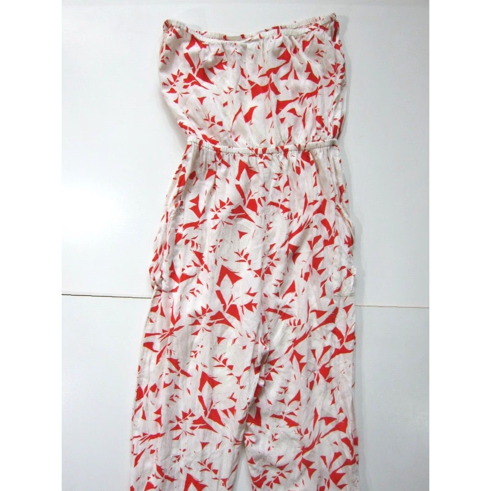 Vintage Roxy Romper Women XS Red Ivory 100% Rayon Strapless Geometric Pocket Jumper Size XS / US 0-2 / IT 36-38 - 7 Thumbnail