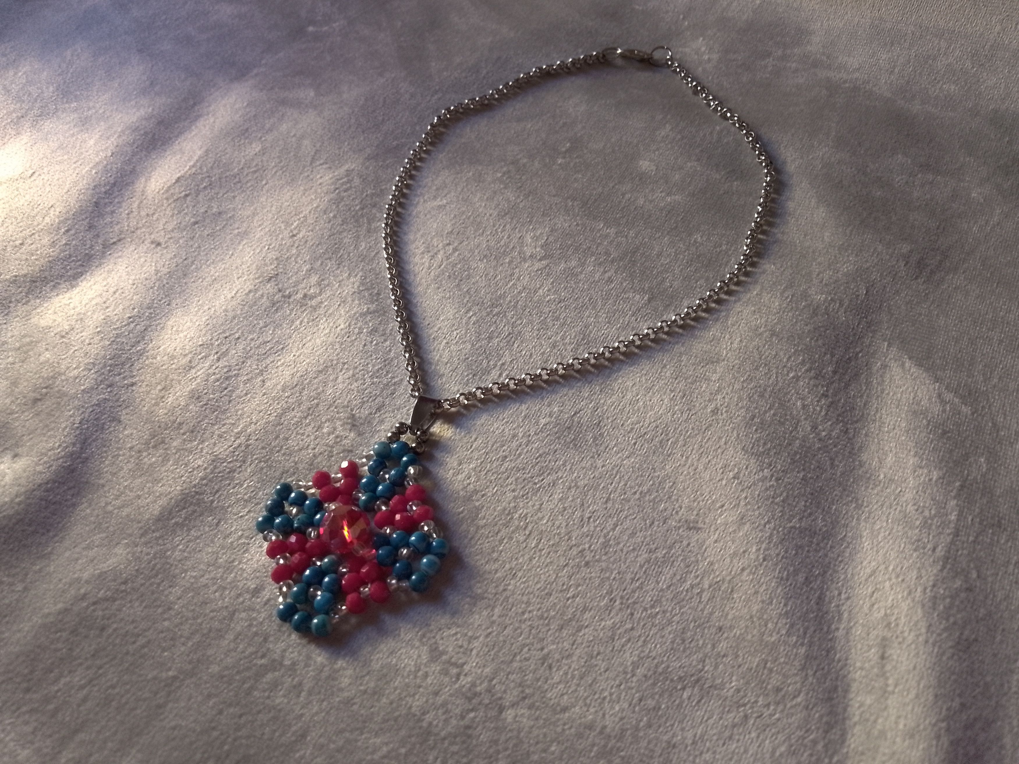 Handmade Necklace Vintage Pendant in Crystal Blue Red Size ONE SIZE - 4 Thumbnail