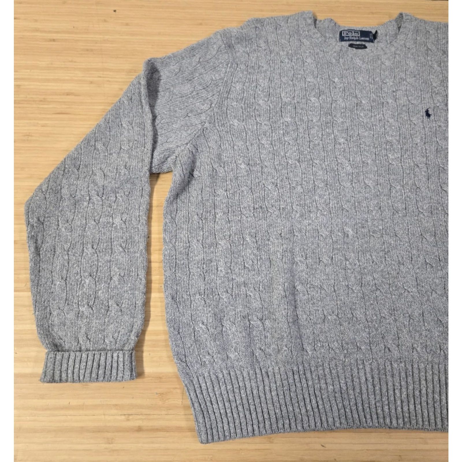 Polo Ralph Lauren Polo Ralph Lauren Sweater Mens 2XL Gray 100% Silk Cable Knit Crewneck Pullover Size US XXL / EU 58 / 5 - 3 Thumbnail