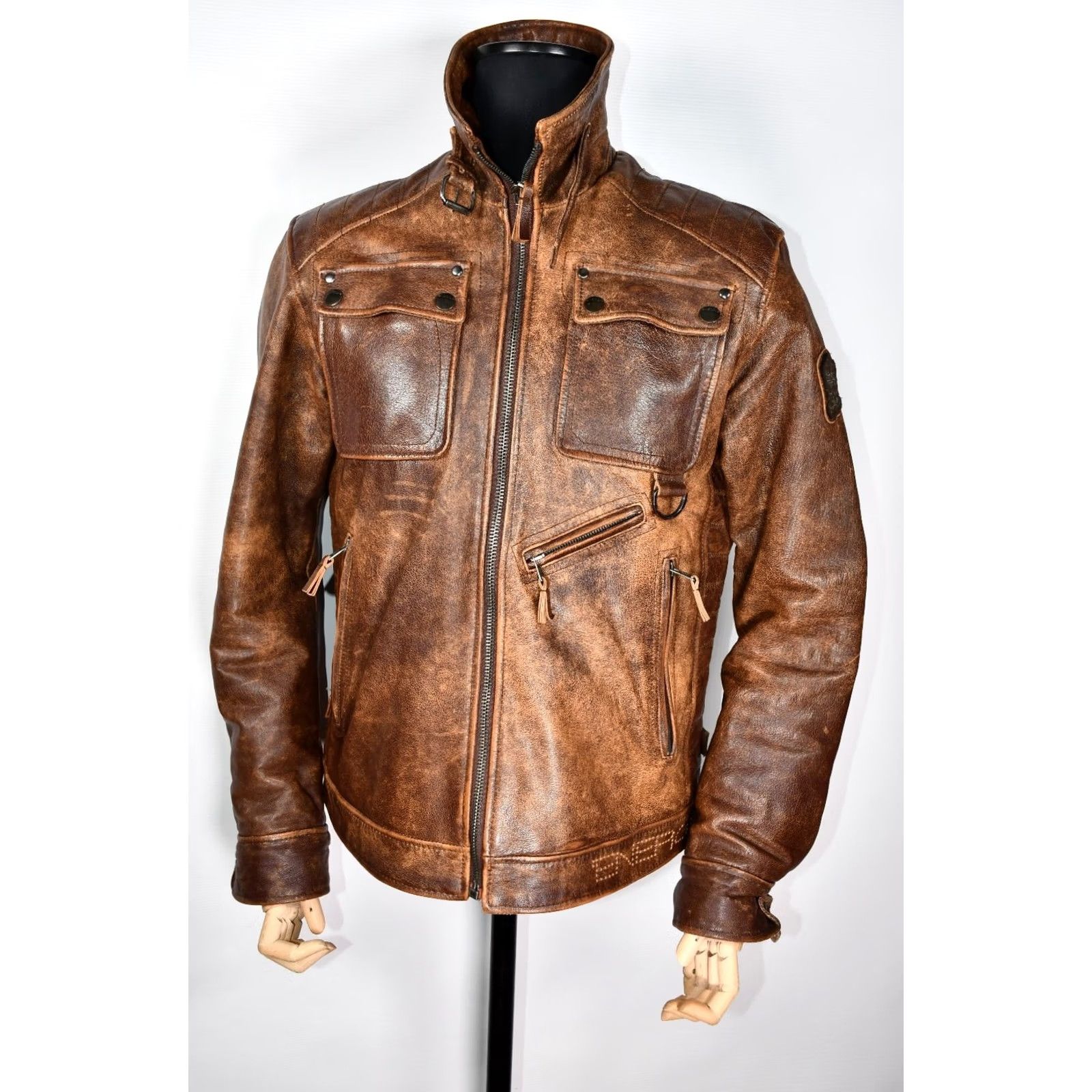 Energie VINTAGE Energie Men's Leather Distressed Biker Jacket XL XL Energie Jacket Men Brown 100% Leather Casua l (adjusted to fit rules) Size US XL / EU 56 / 4 - 6 Thumbnail
