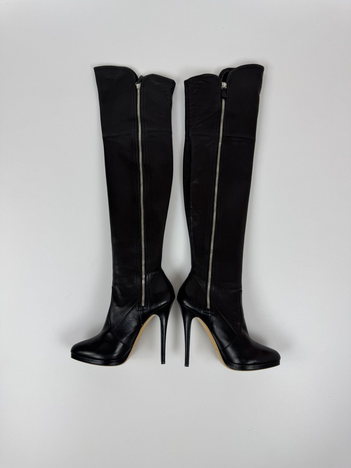 CASADEI Black Leather Over The Knee Boots Stiletto Heels