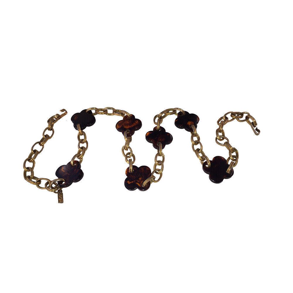 Yves Saint Laurent Saint Laurent Simulate Tortoise Shell Lucite Clover Necklace Size ONE SIZE - 4 Thumbnail