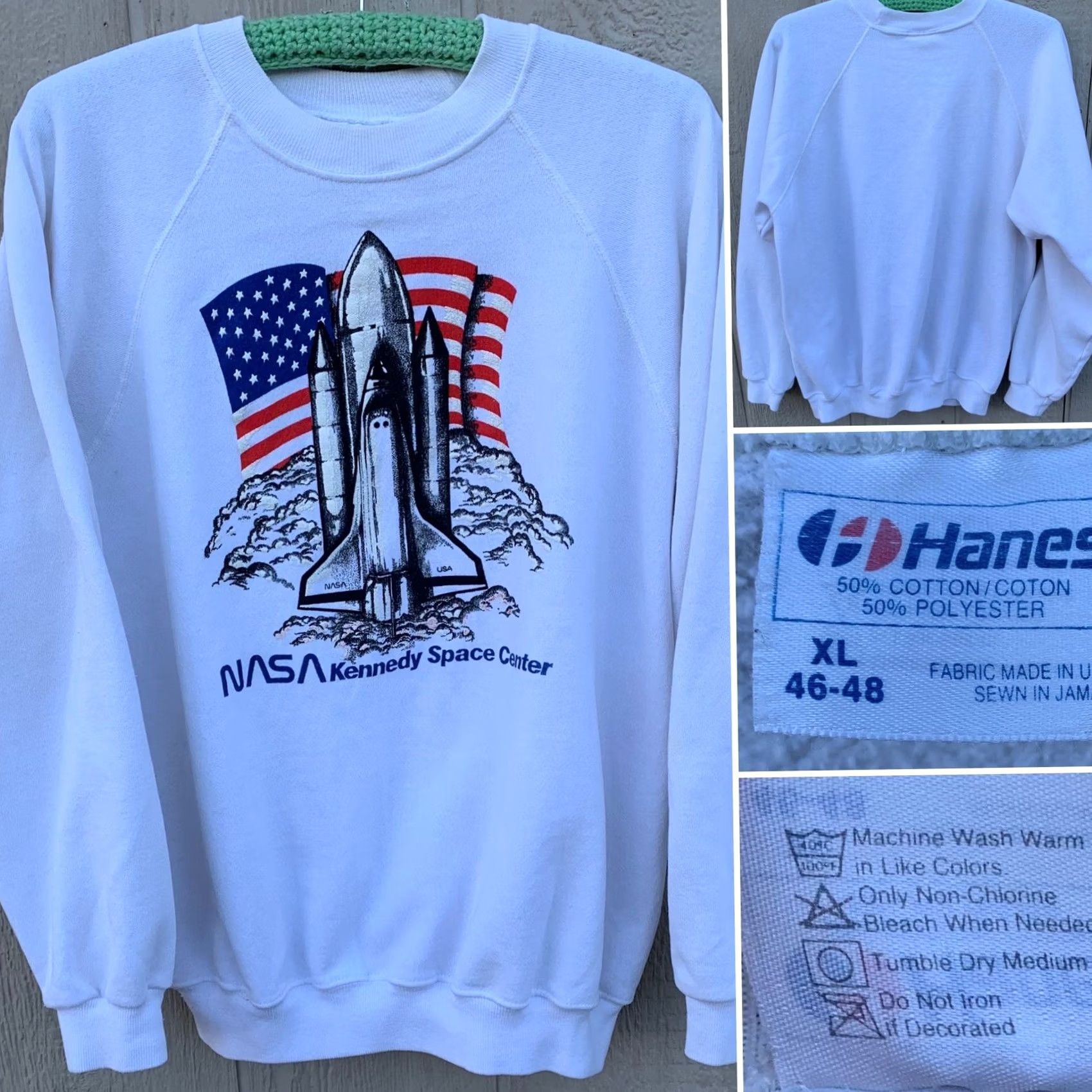 Hanes VINTAGE Hanes Space NASA Kennedy Space Center Raglan Sweatshirt Space Shuttle XL White Crew Neck Long Sleeve Men - Size US XL / EU 56 / 4 - 2 Thumbnail